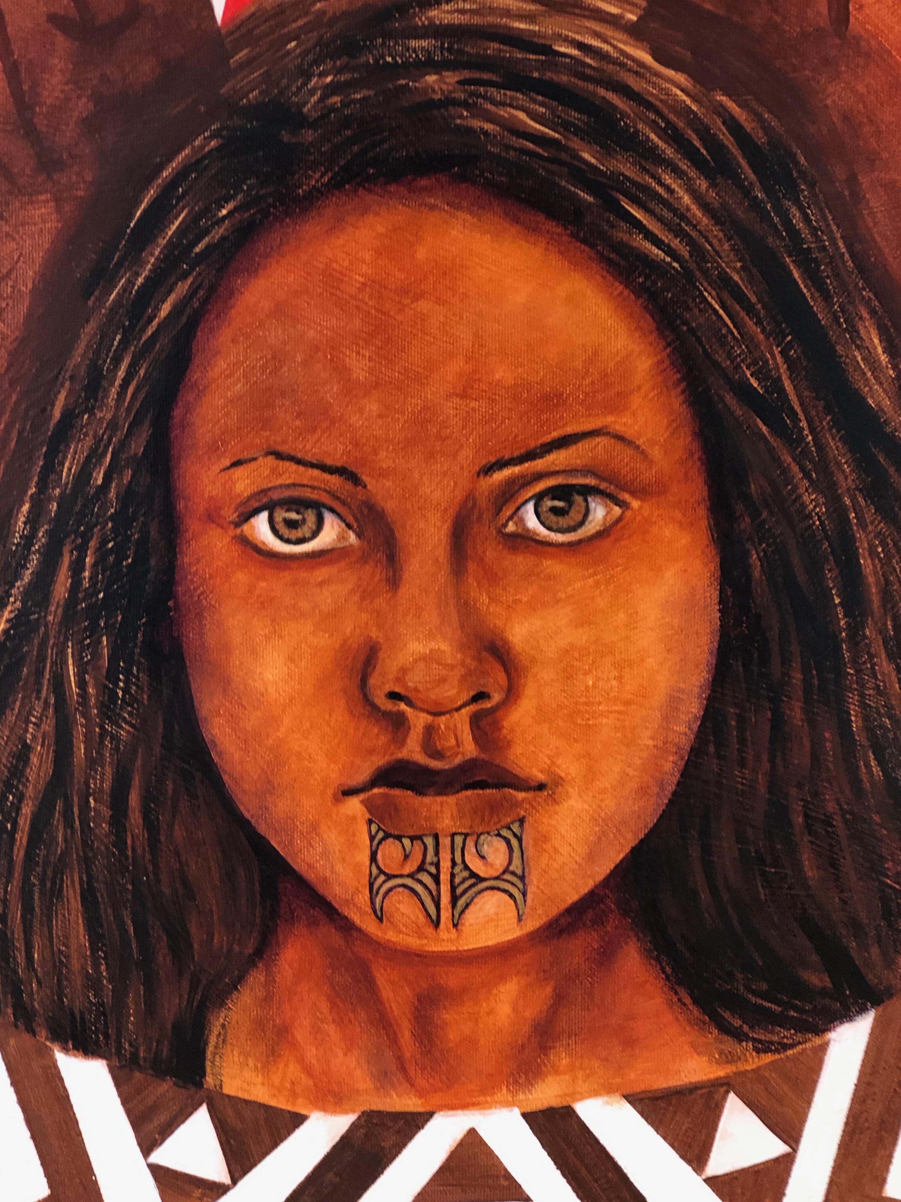 Kia Tupato Mokopuna (Be Vigilant Granddaughter), acrylic on canvas, Maori art - Painting by June Northcroft Grant