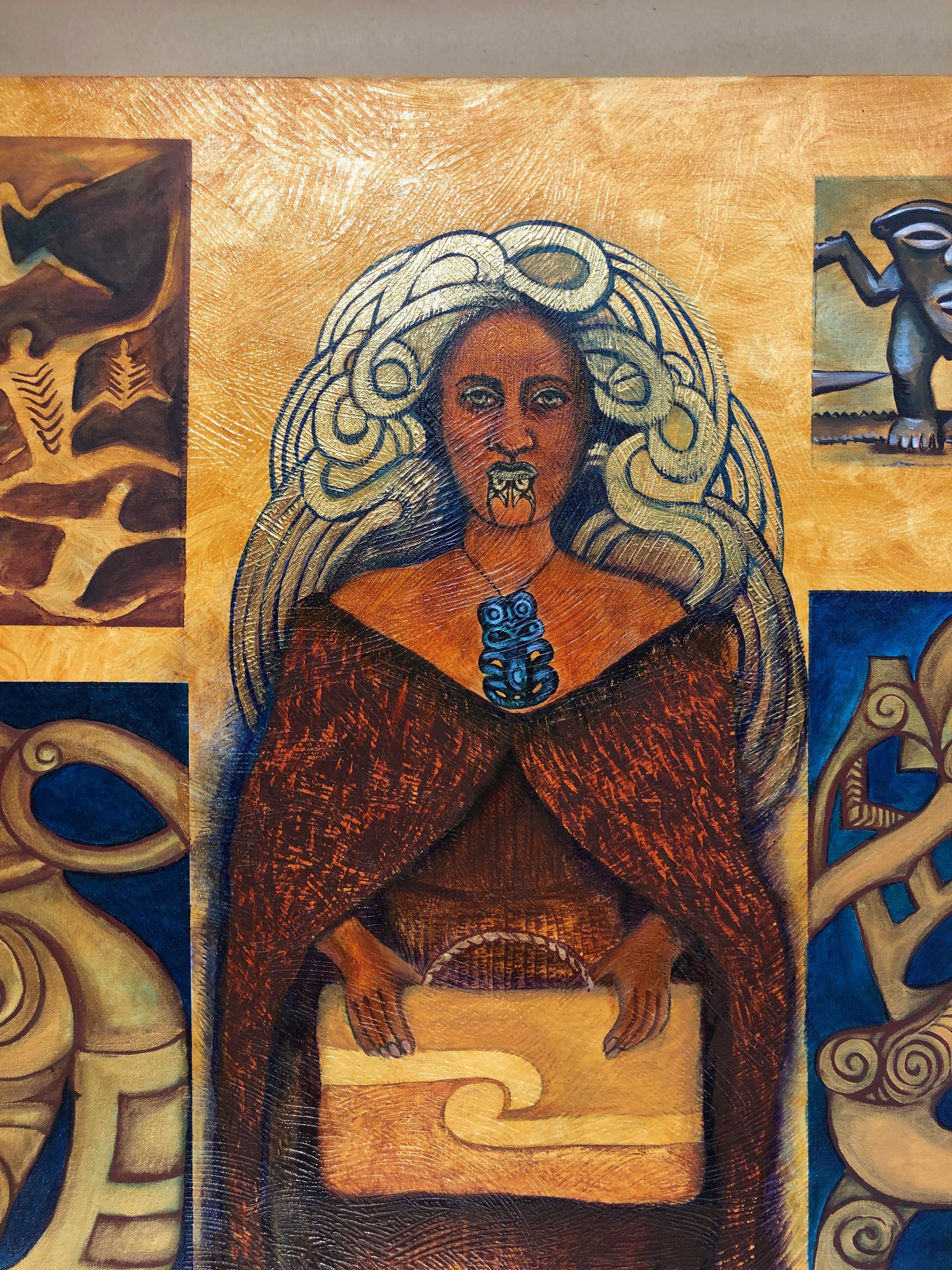 Serie Legado: Dejar atrás, pintura contemporánea, arte maorí, figurativo - Painting de June Northcroft Grant