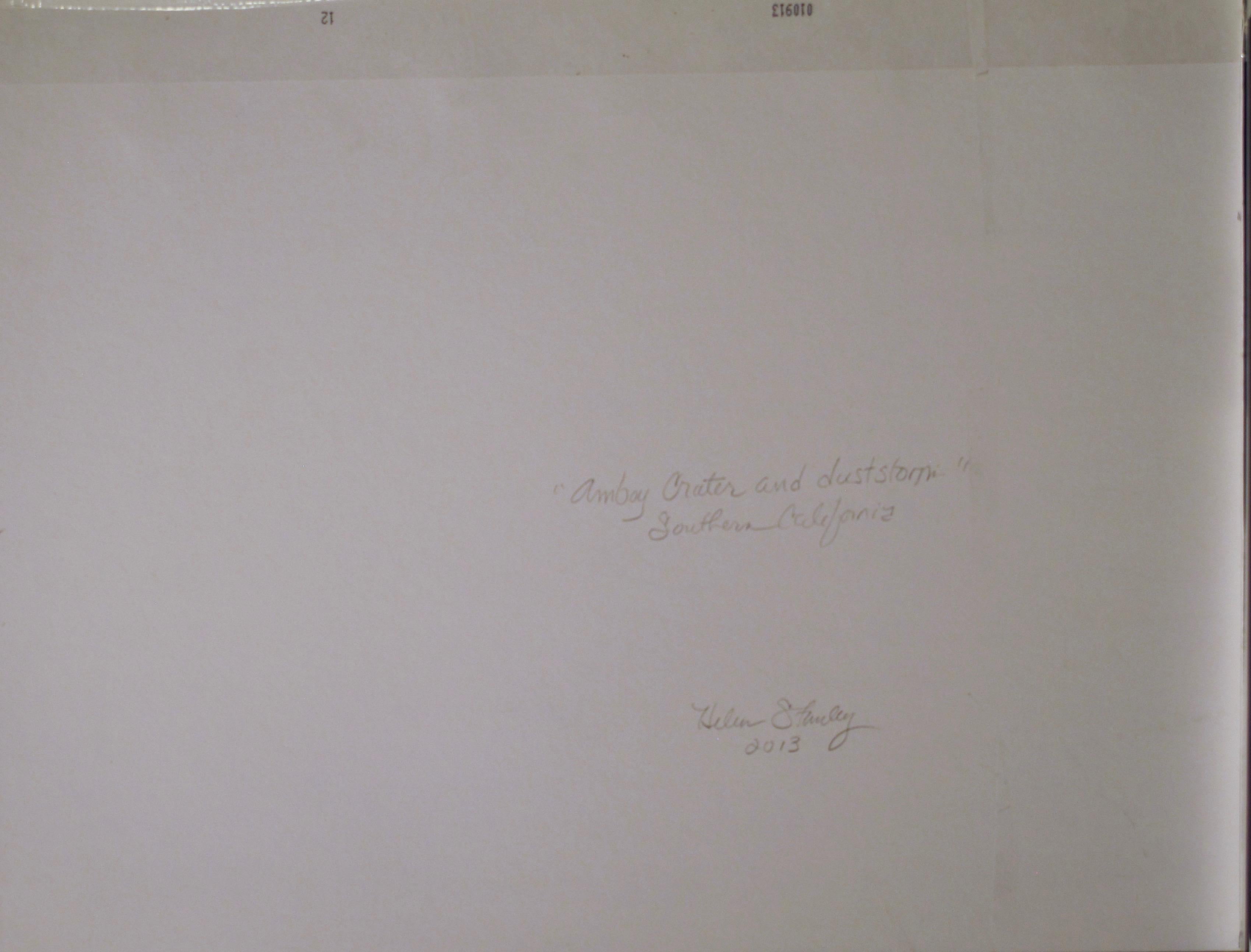 Amboy Crater, Southern California, painting on paper, walnut ink, landscape - Painting by Helen Stanley