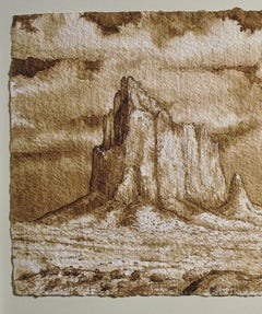 Another Set of Monuments, walnut ink painting on paper, desert landscape, brown
