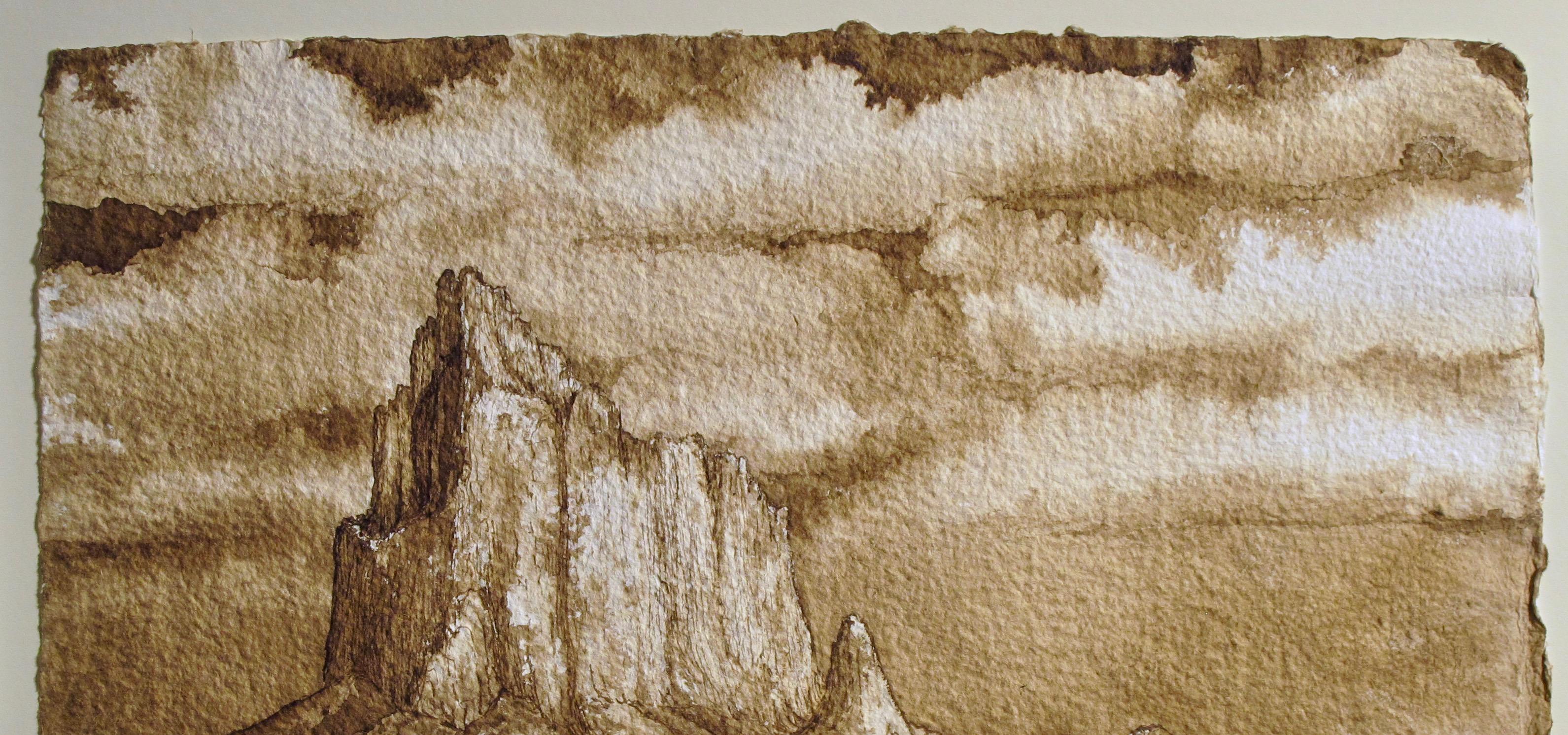Ein weiteres Set von Monumenten, Tuschemalerei auf Papier, Wüstenlandschaft, braun im Angebot 1