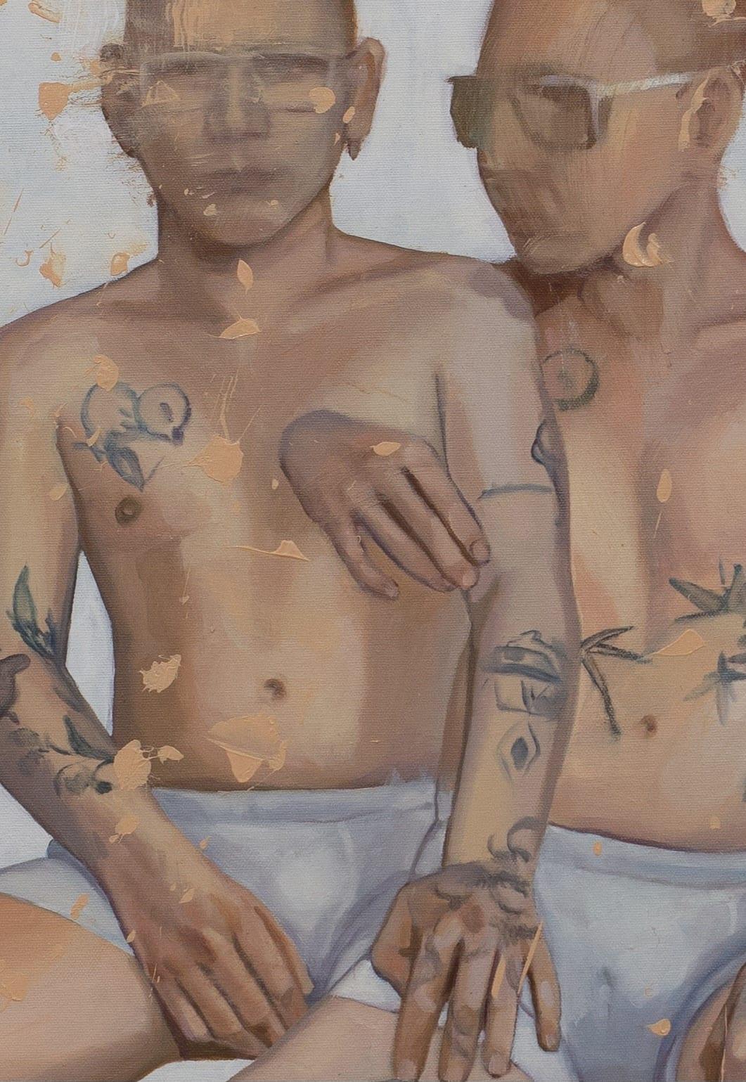 Kirill, 2024 - Gray Figurative Painting by Katya Tsareva