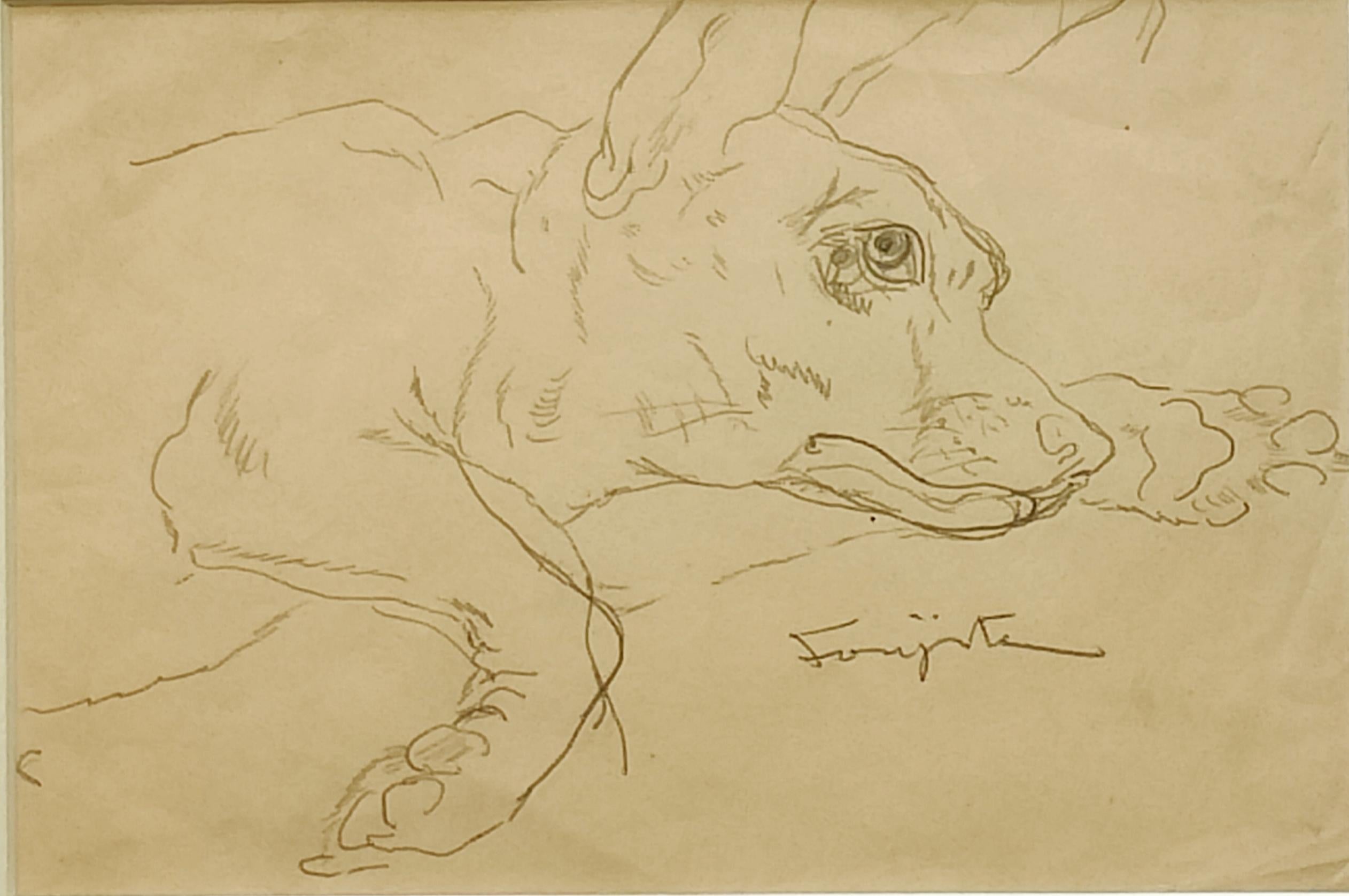 Leonard Tsuguharu Foujita Animal Art - Léonard Tsuguharu Foujita -- Chien couché (Lying Dog)