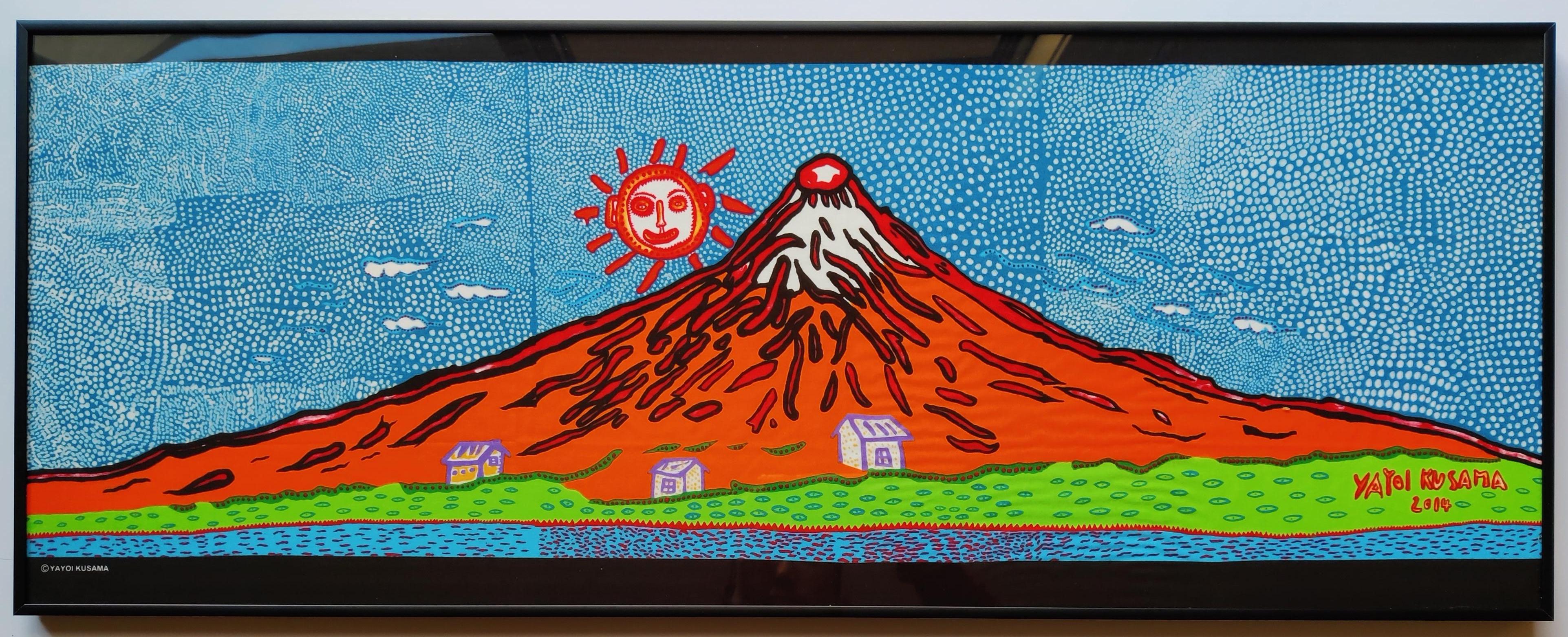 Yayoi Kusama
Cuando la vida brota sin límites hacia el Universo, 2014
Impresión en la toalla de algodón
Tamaño 93 x 36,4 x 2,5 cm
Con marco de aluminio negro y cristal acrílico con protección UV  
publicado por 永樂屋, Japón