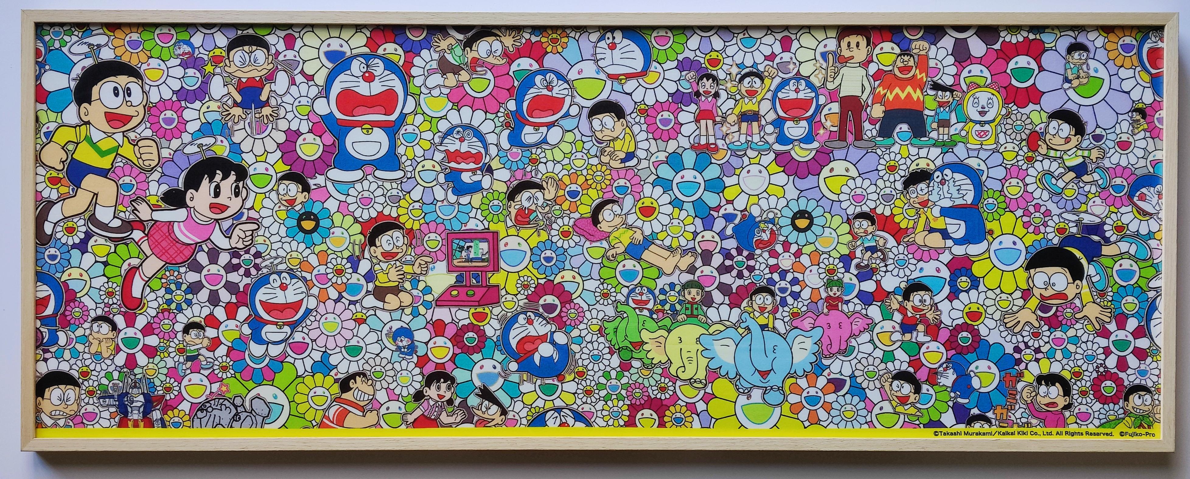 Takashi Murakami  x Doraemon 

Limited Edition for Exhibition Tokyo 2017

Material: 100% Cotton

Frame Dimension:  92.5 x 36 x 2.5 cm

Framed with a wood-style aluminium frame and UV-protected acrylic glass.