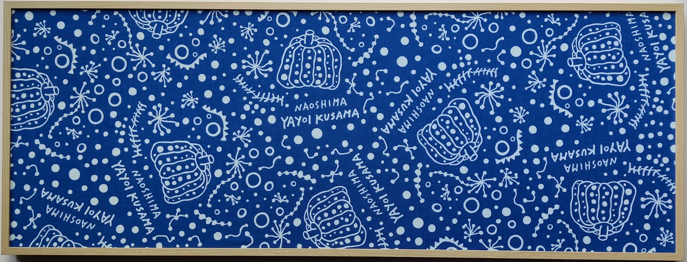 Yayoi Kusama 
Pumpkin ( blue)
Print on cotton towel
Size 92.5 x 33 x 2.5 cm
Framed with the wood-style aluminium frame and the UV protect acrylic glass  
published by シンワ繊維株式会社