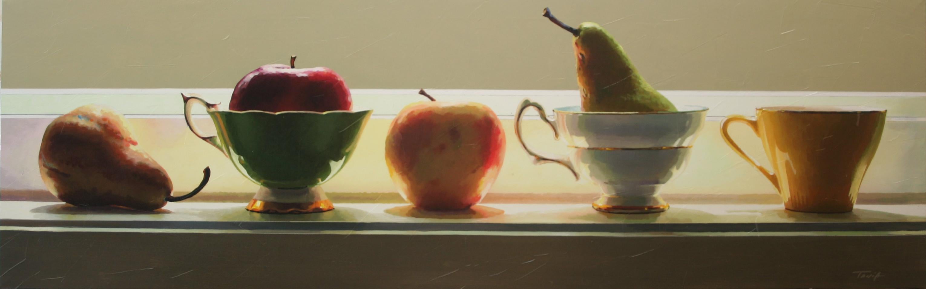Tania Darashkevich Figurative Painting –  Glänzende Kapuzen und Früchte 
