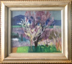 Landscape with Tree Japanese School Oil Painting by Masatoshi Kurematsu