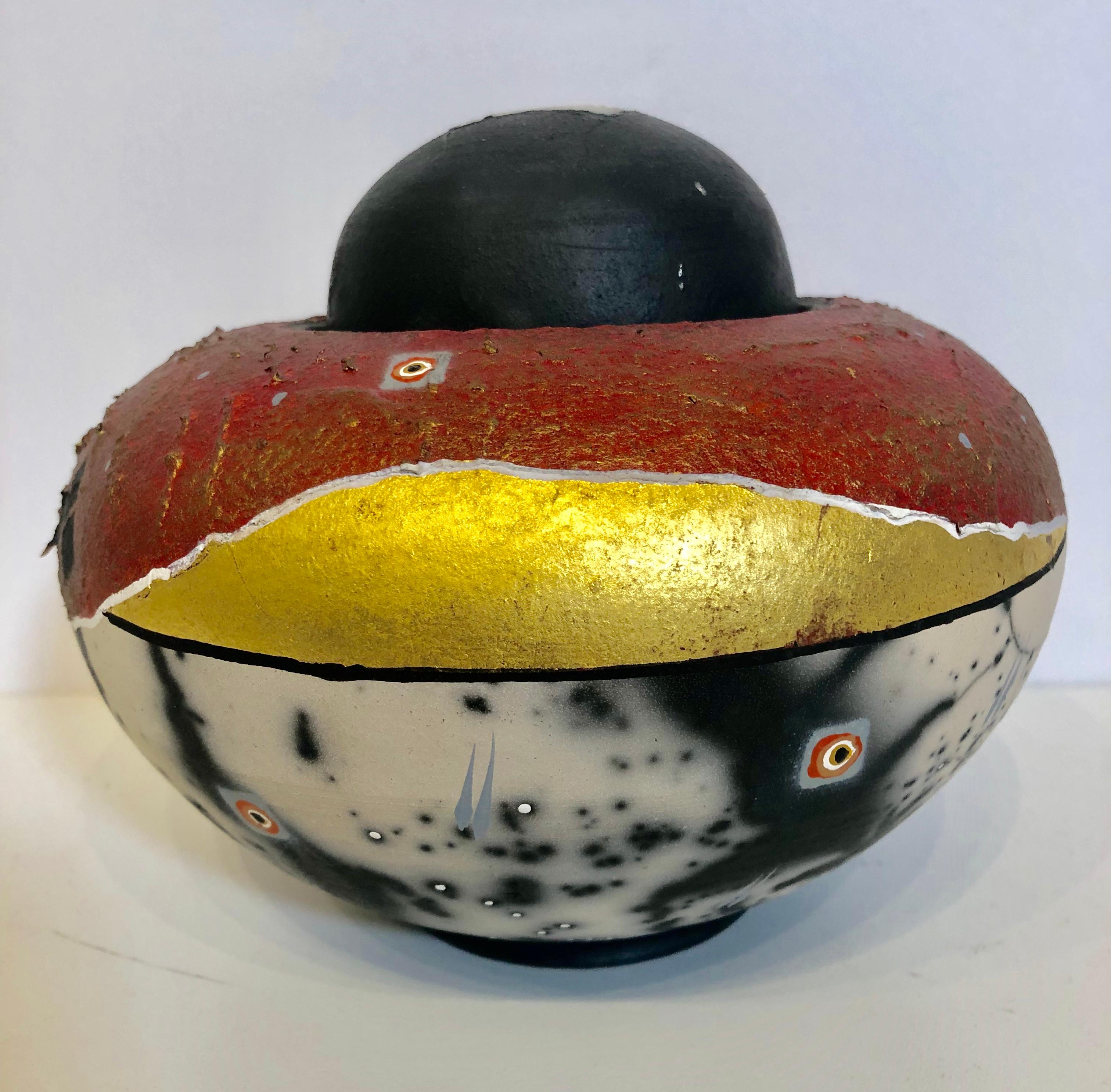 Robert Carlson  Figurative Sculpture -  Raku Pottery Bowl with Cover