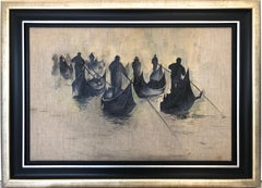  Groupe de gondoliers Peinture à l'huile grise et noire