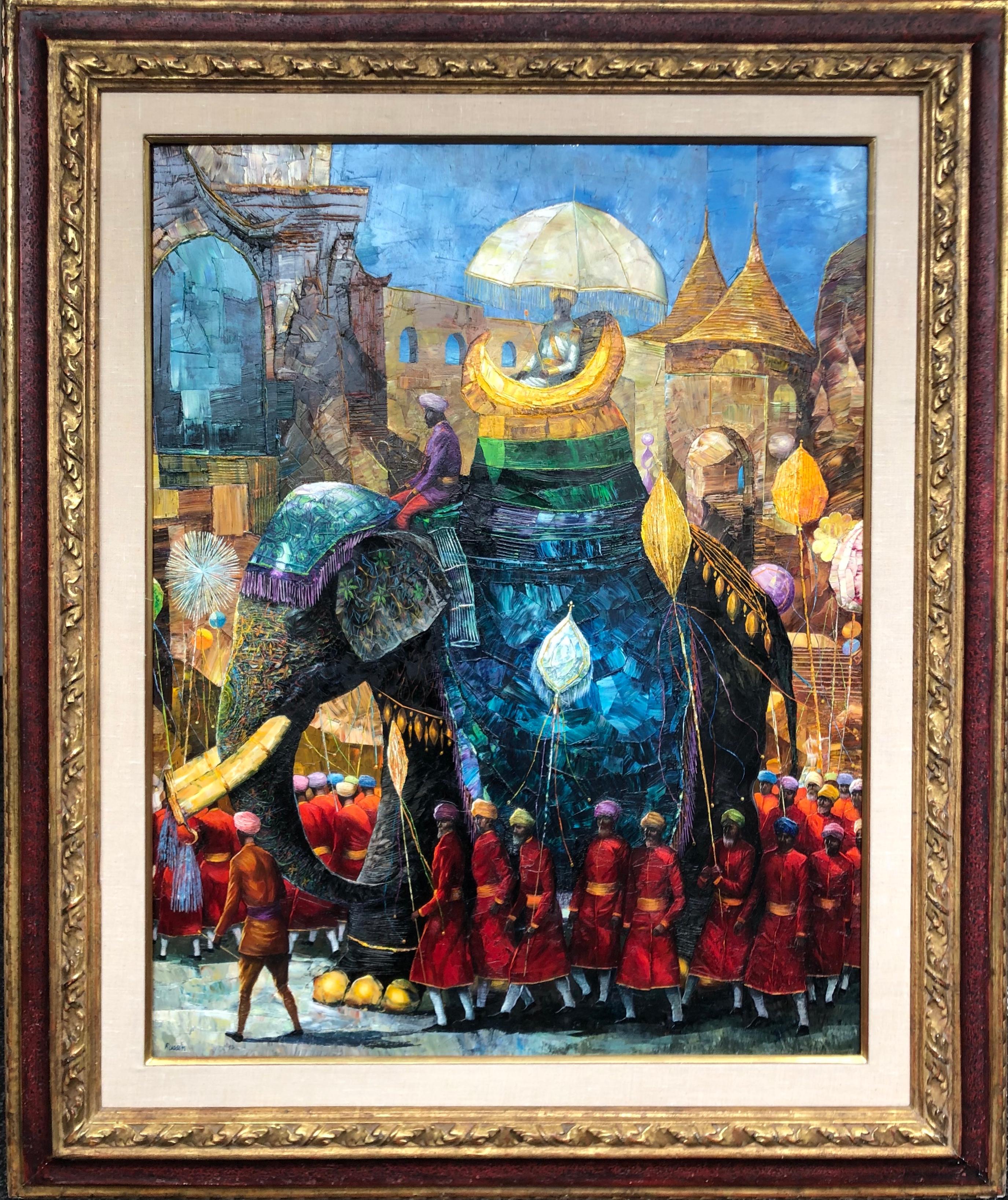 George Russin Figurative Painting - Procession With Elephant 