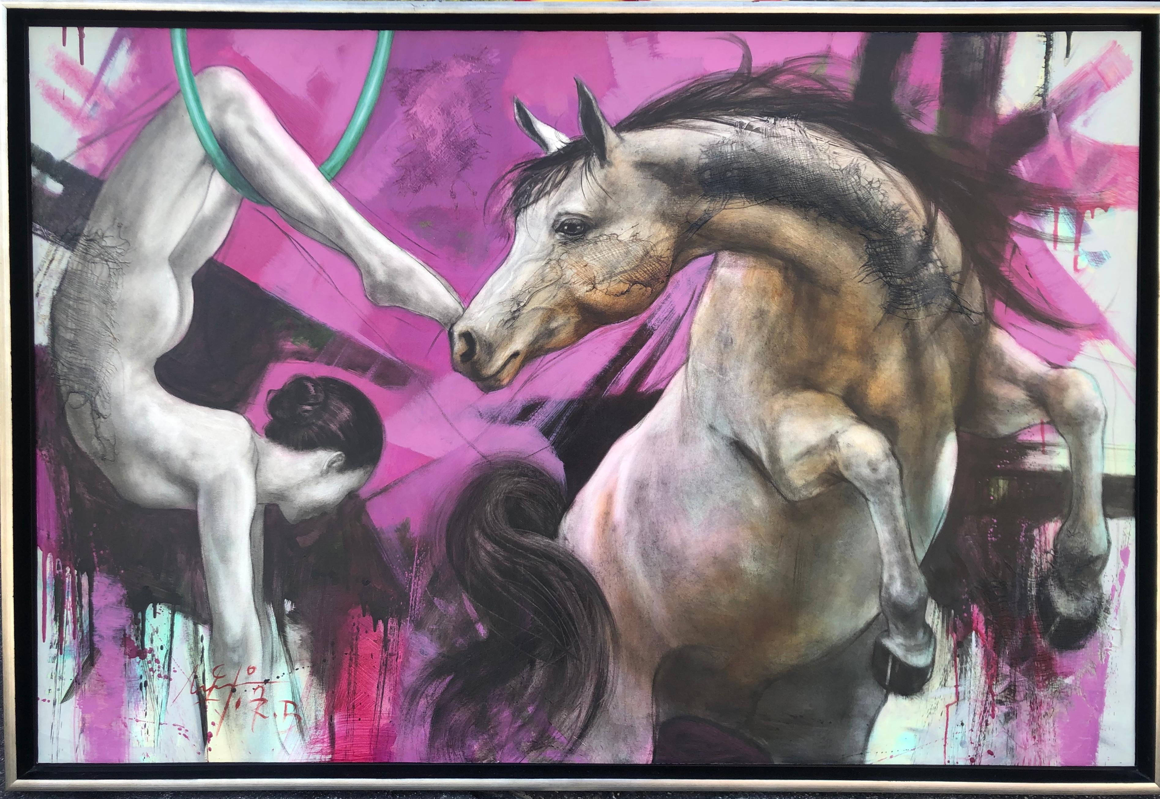  Gymnast And The Horse Large Oil - Painting by Agustin Rojas Baca