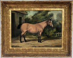 Horse In Front Of The Barn 19th Century Oil Painting