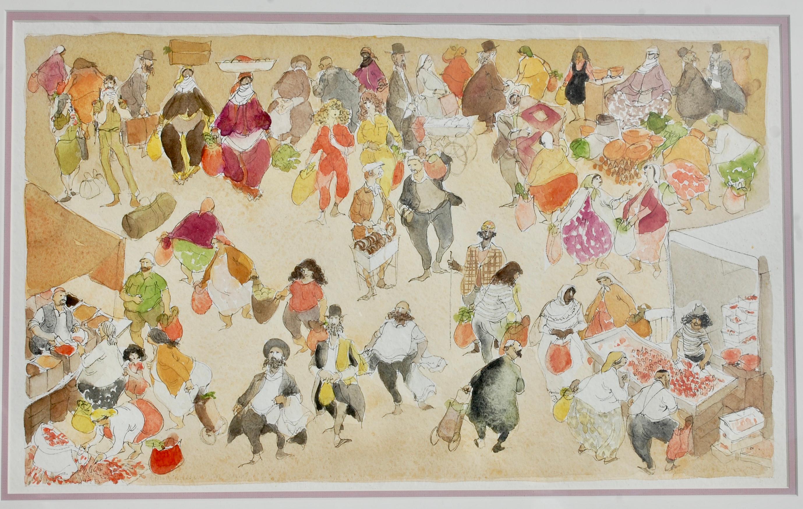 Aquarelle du marché du village - Art de  Moisey Kogan