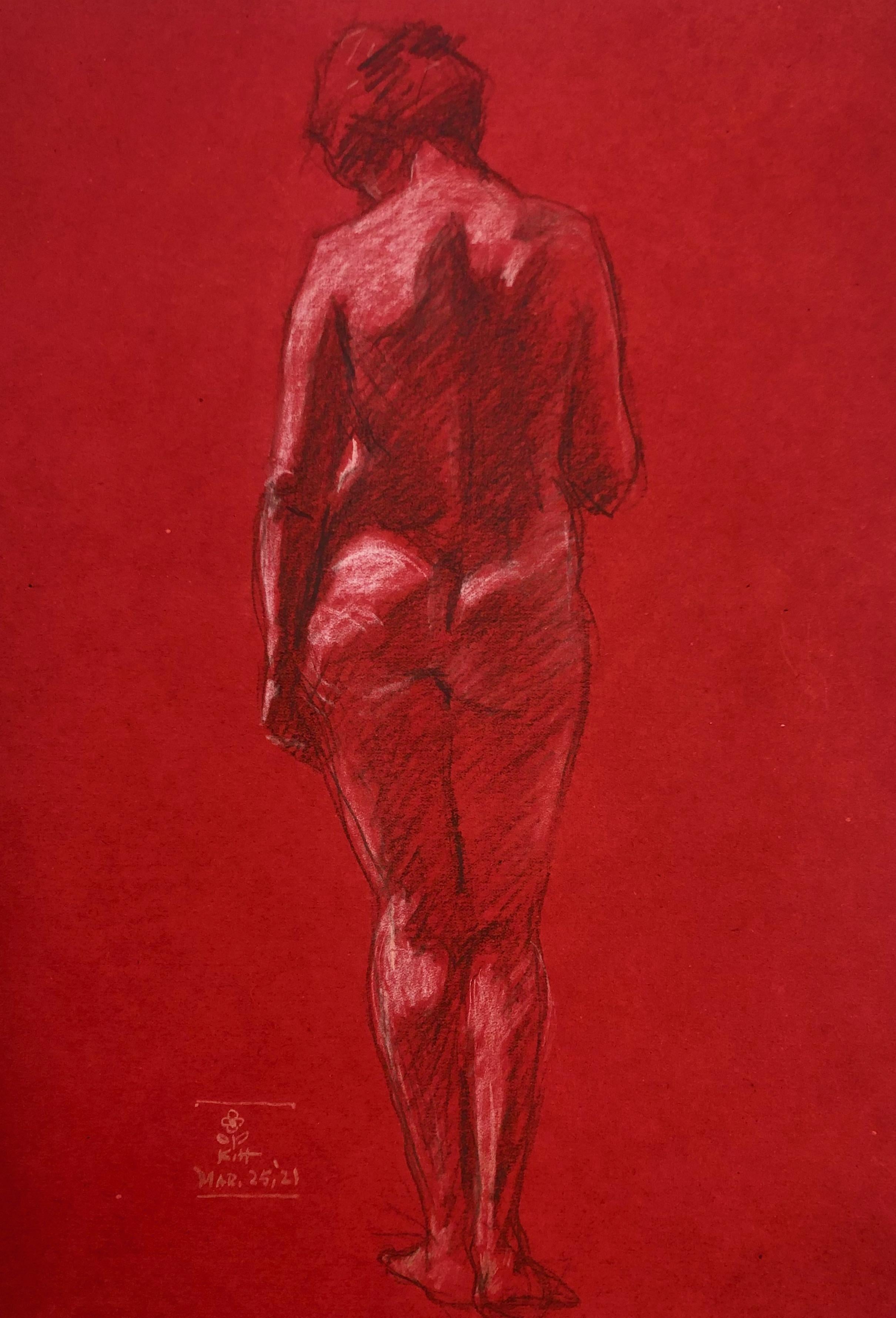  Nude Drawings On Red Paper - American Modern Art by George Kenneth Hartwell 