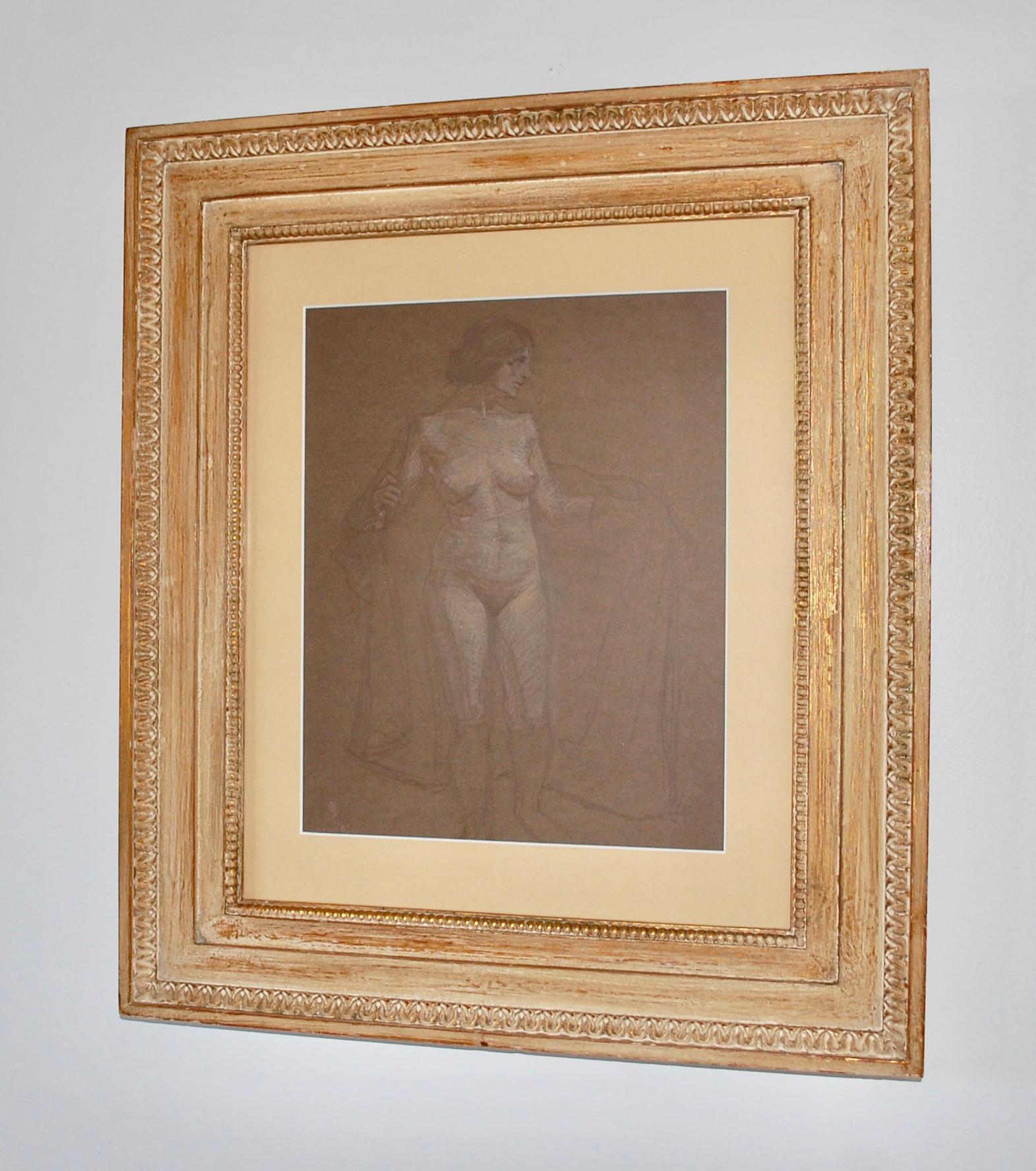 Nude Drawing on Gray Paper - Art by George Kenneth Hartwell 