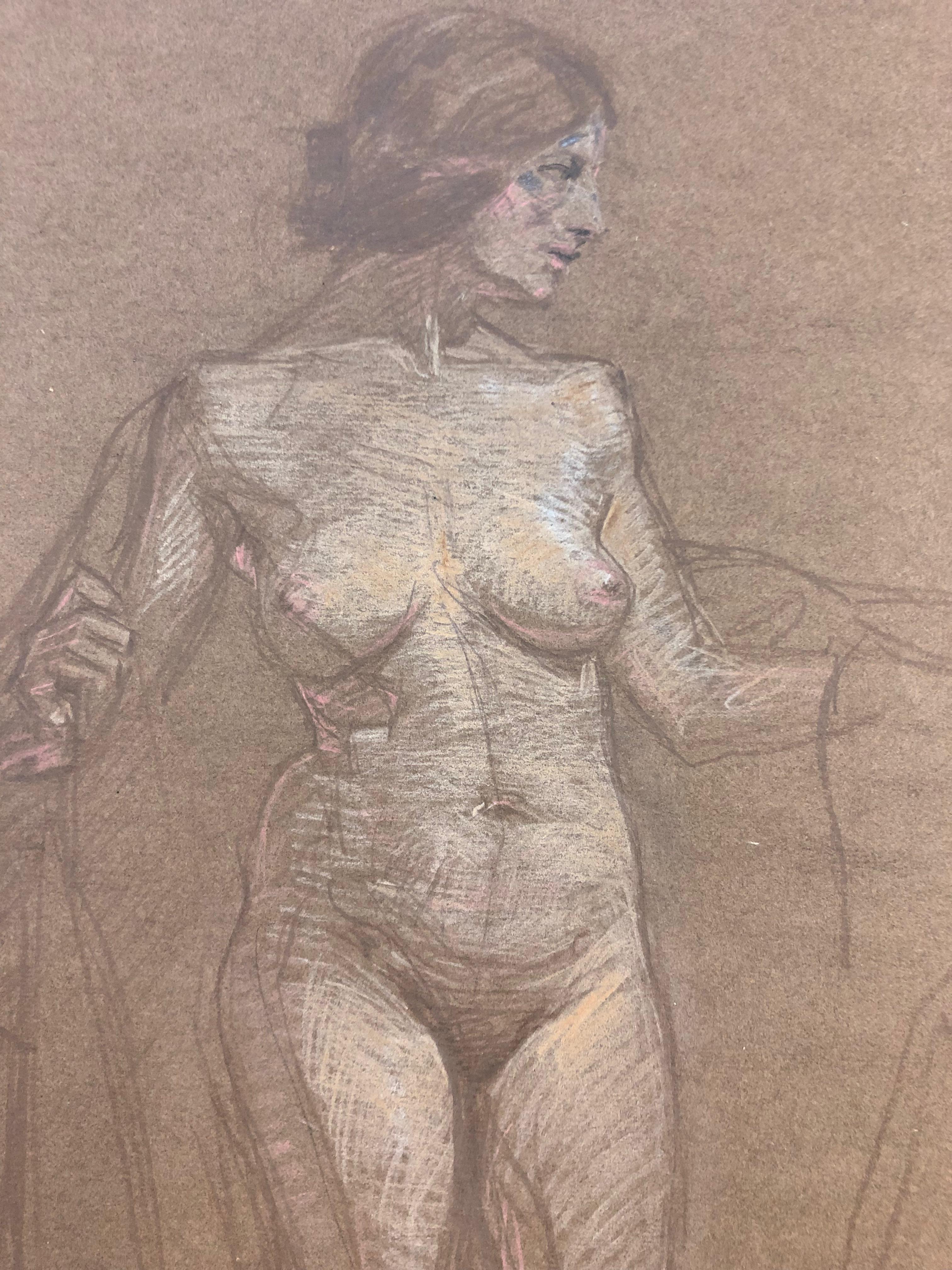 Standing Nude drawing on gray paper
Pencil signed and dated April 8, 21.
Printmaker, painter and illustrator, George Kenneth Hartwell was born in Fitchburg 1891-1949, Massachusetts. He studied at the Art Students' League in New York City under