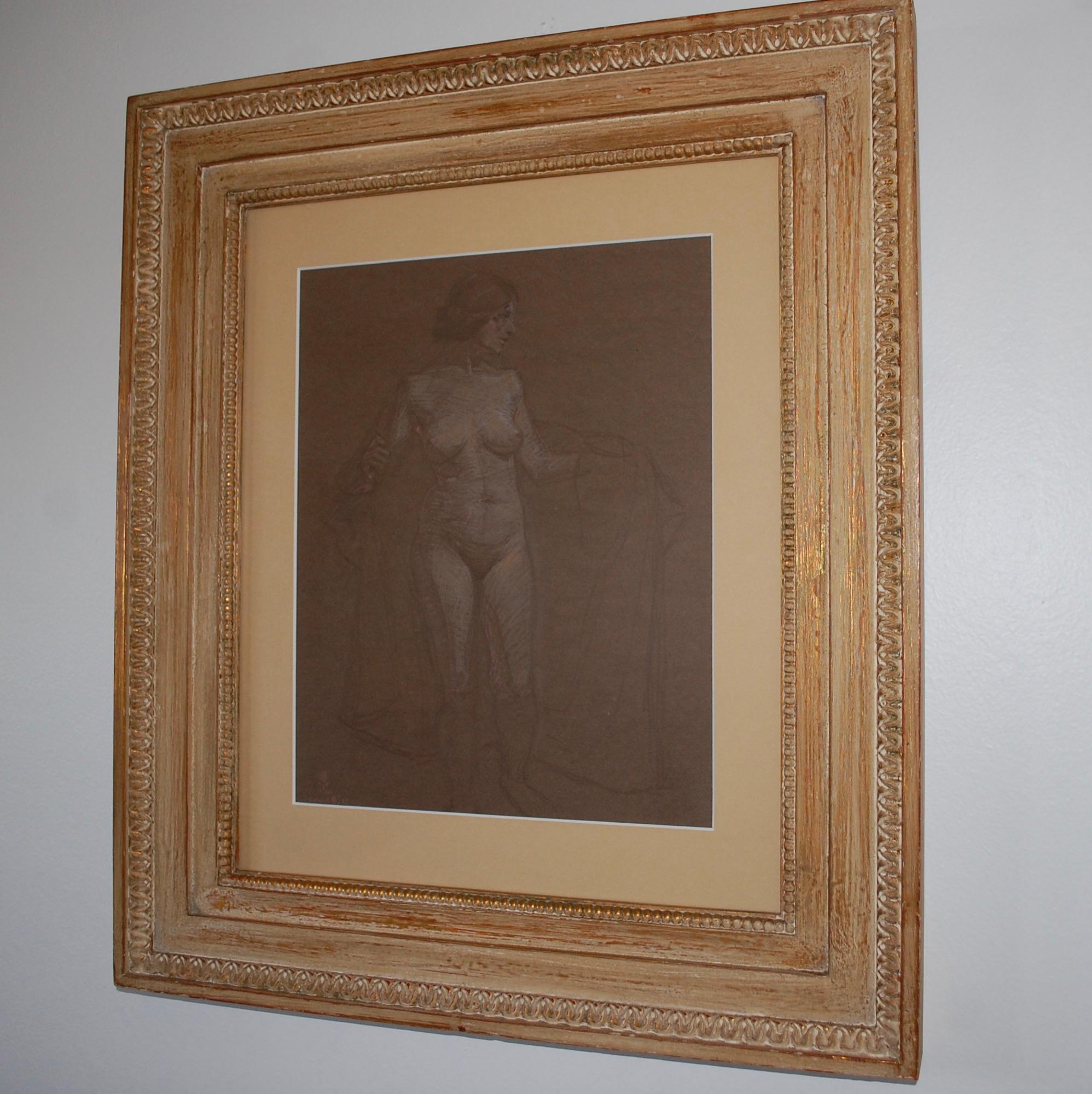 Nude Drawing on Gray Paper For Sale 3