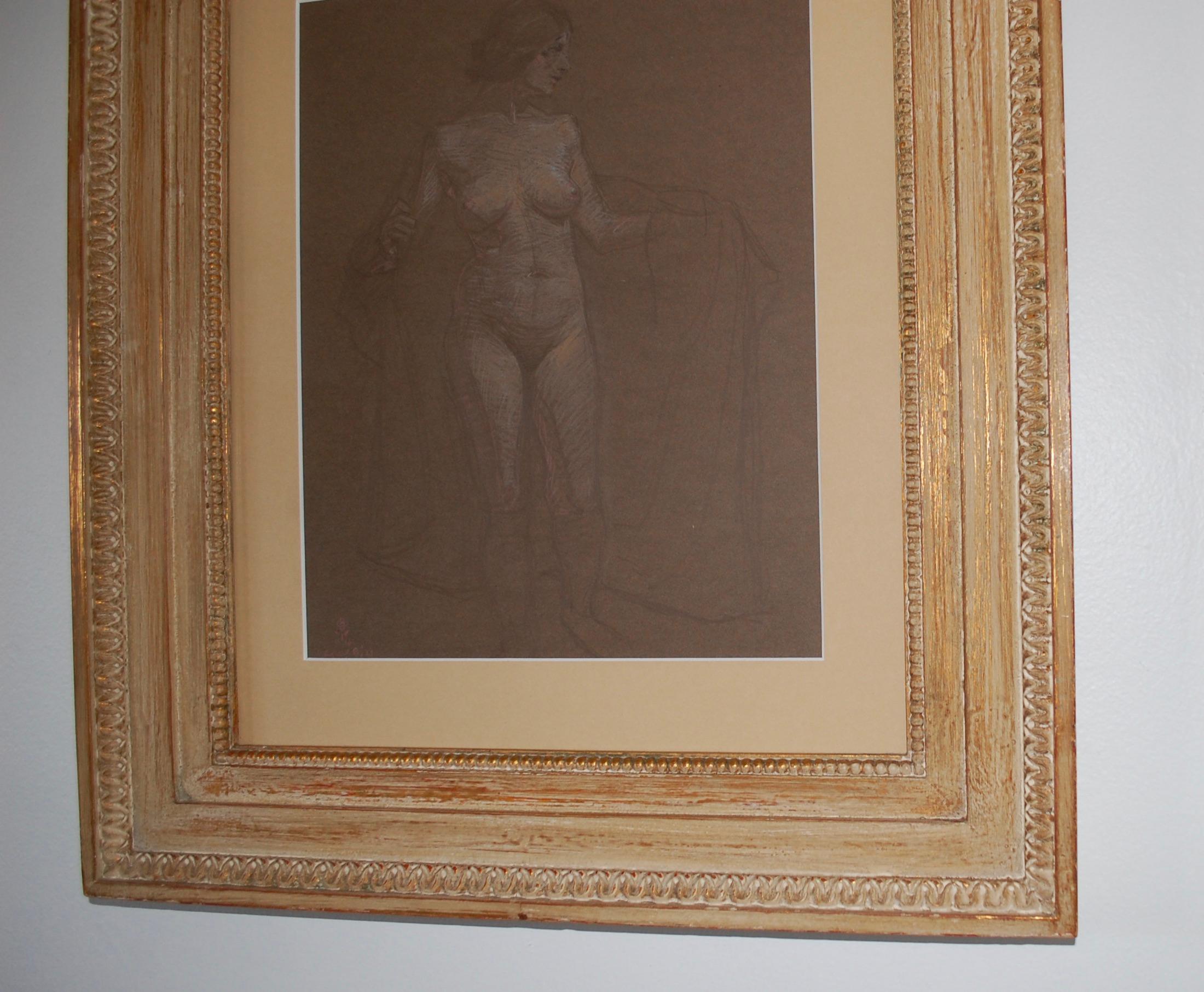 Nude Drawing on Gray Paper For Sale 4