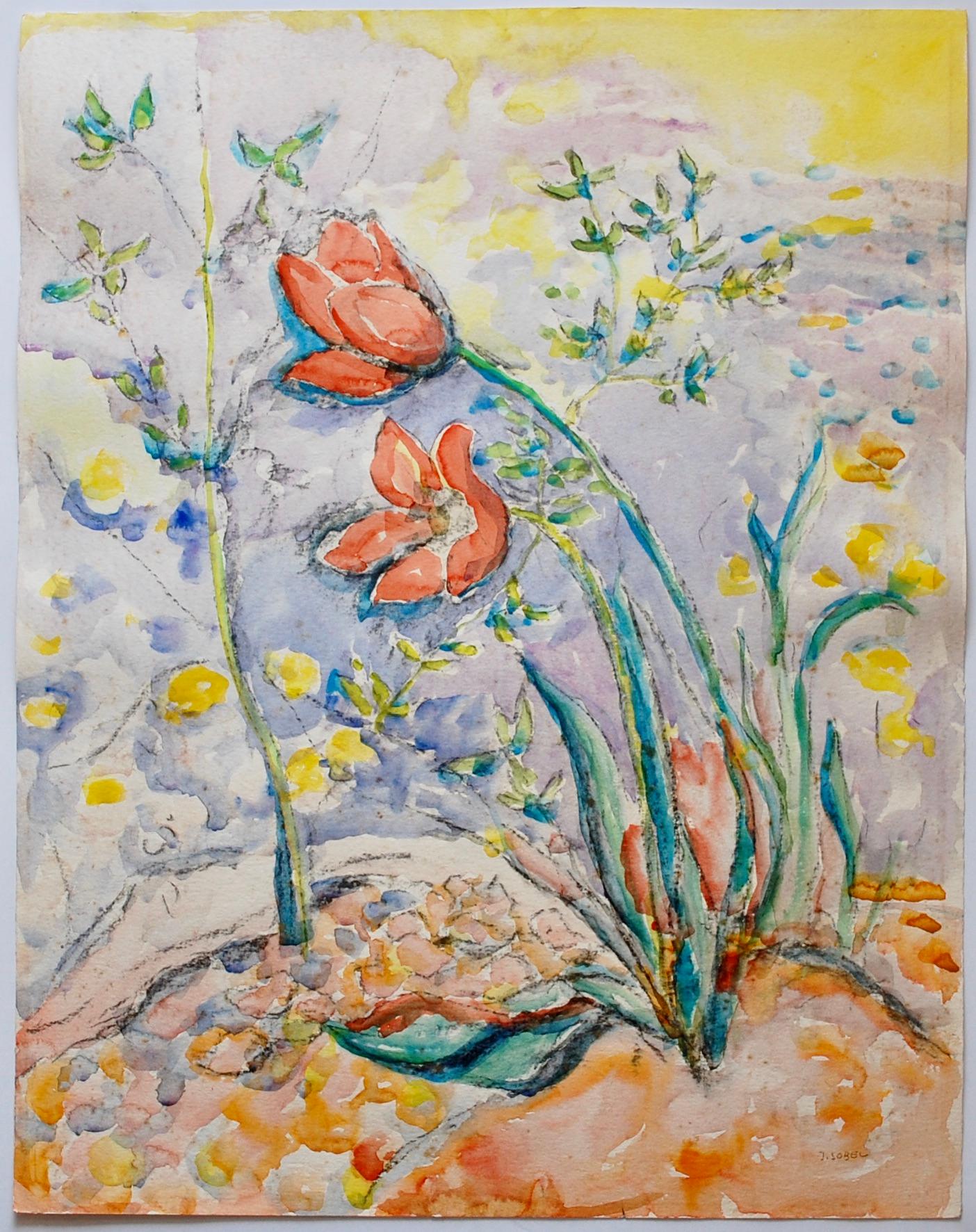 Red Tulips Watercolor  For Sale 1
