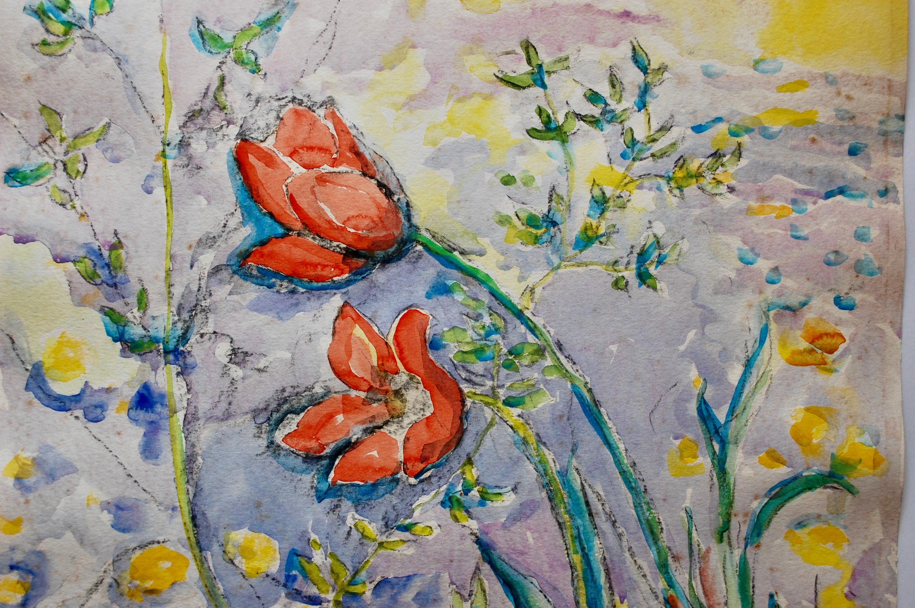 Red Tulips Watercolor  For Sale 2