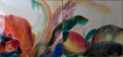 Vintage Diptych Large Abstract Painting On Paper
