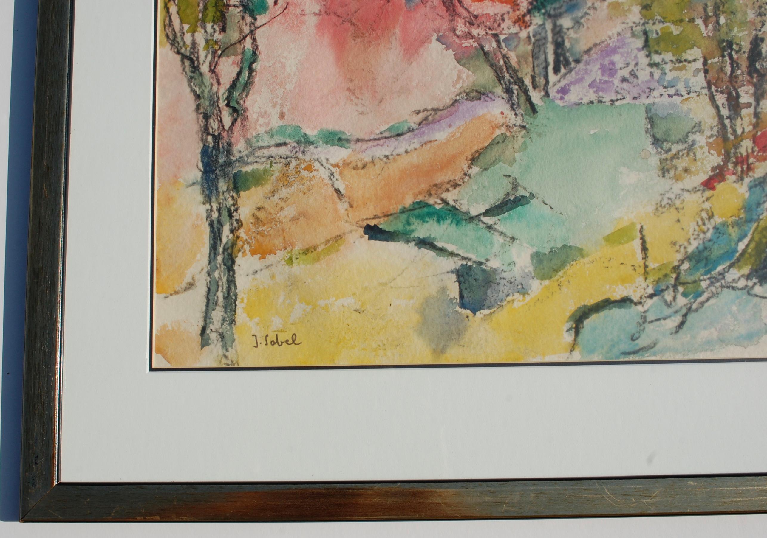Mountain View Landscape Watercolor 1960 - Impressionist Art by Jehudith Sobel