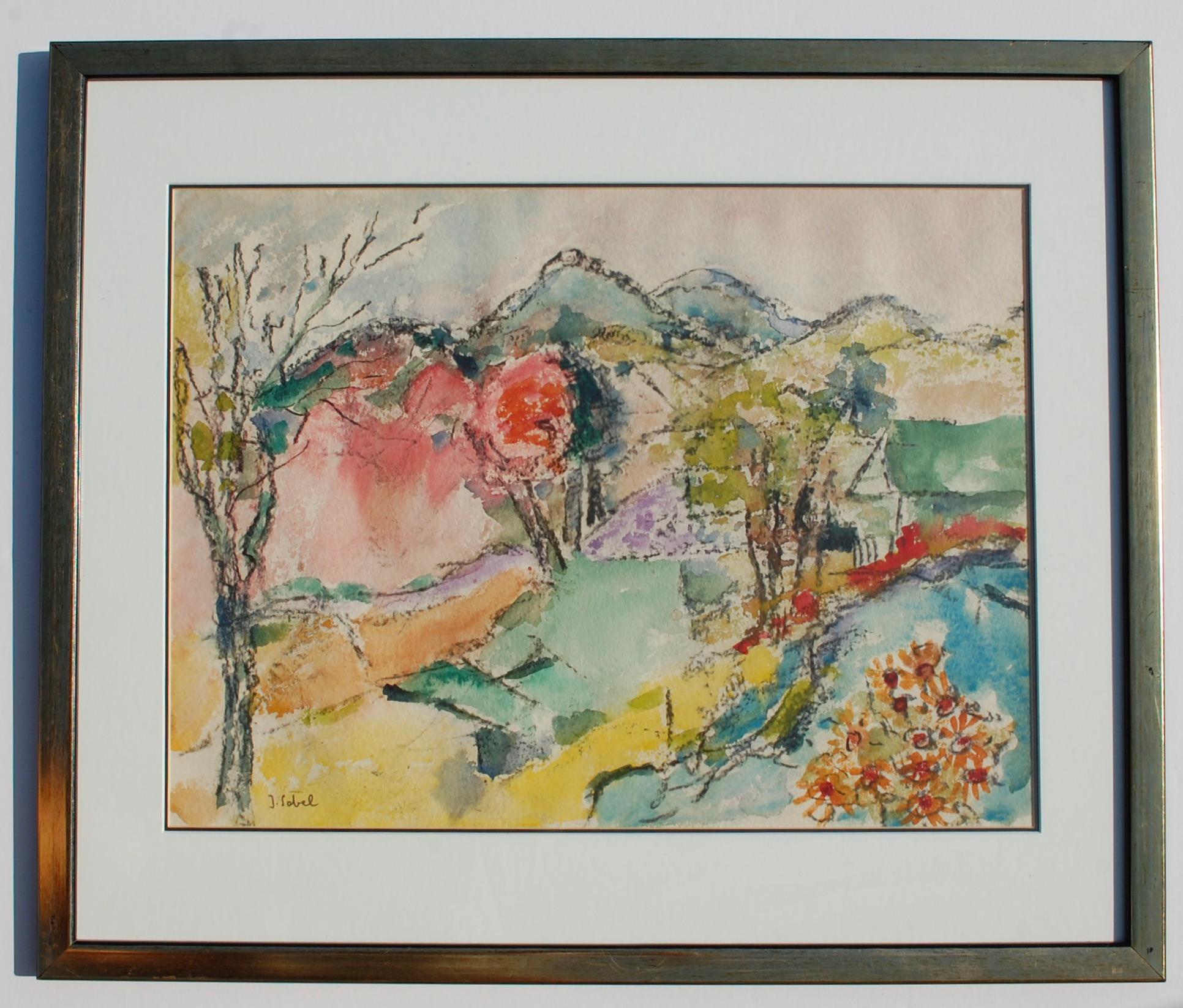 Mountain View Landscape Watercolor 1960 For Sale 1