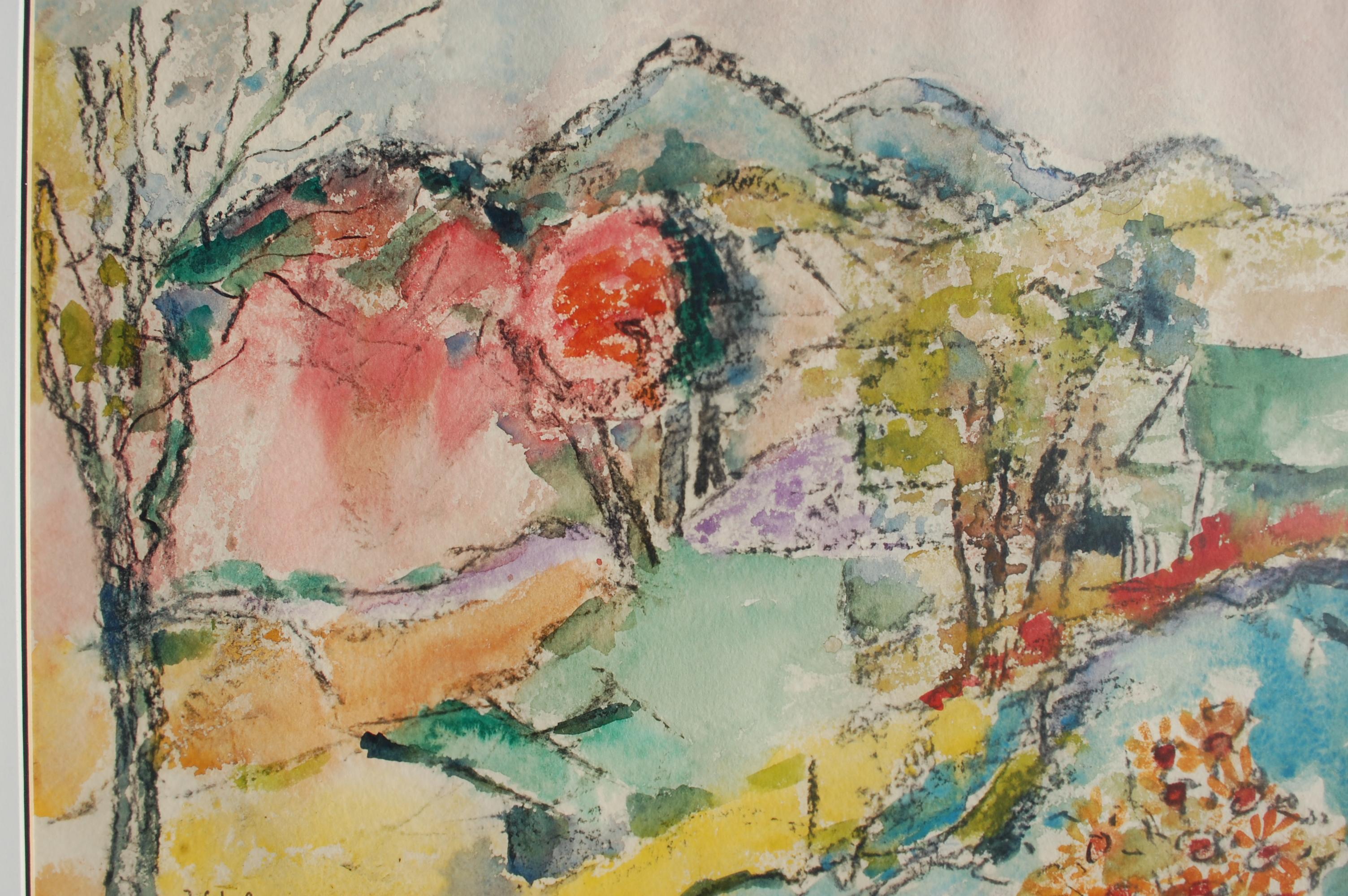 Mountain View Landscape Watercolor 1960 For Sale 2