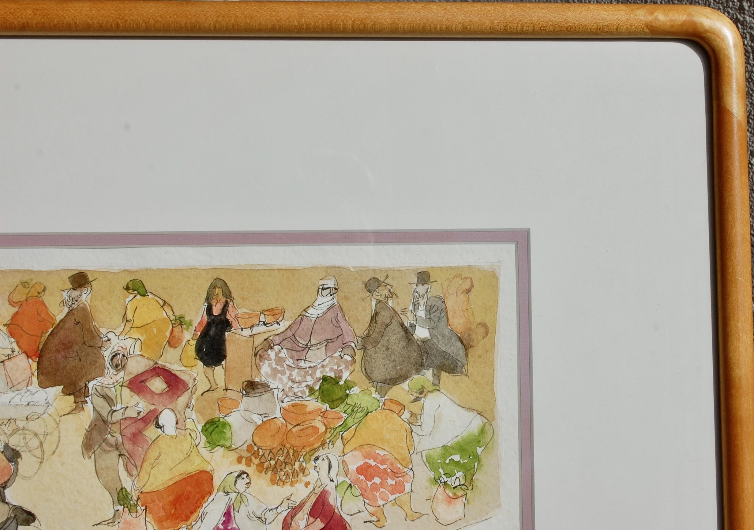 Aquarelle du marché du village - Moderne Art par  Moisey Kogan