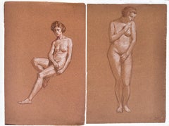 Desnudo Dibujo a Lápiz par de Retratos
