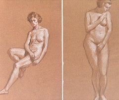 Paire de portraits nus dessinés au crayon