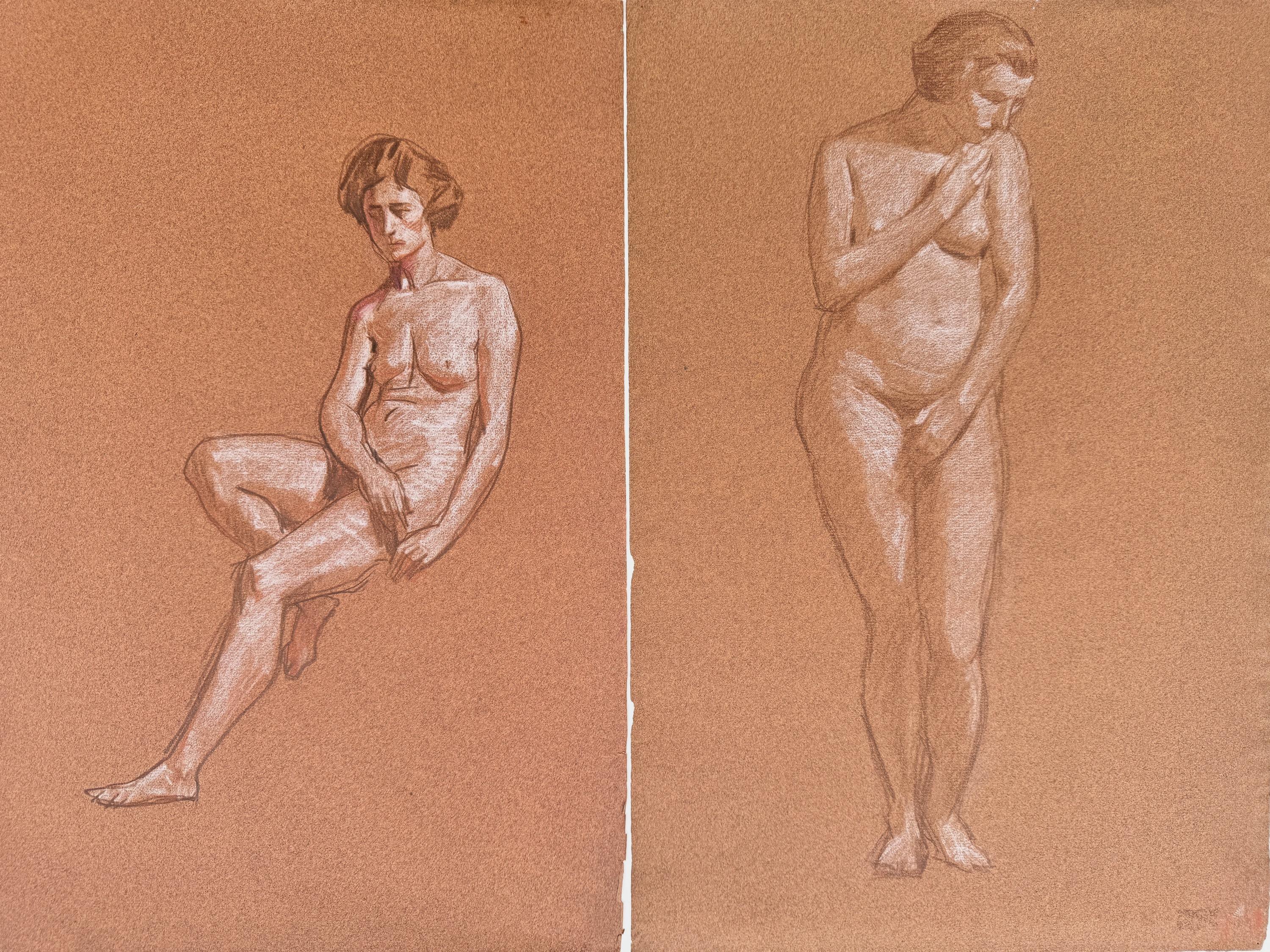 Akt Bleistift Zeichnung Paar Porträts (Amerikanische Moderne), Art, von George Kenneth Hartwell 
