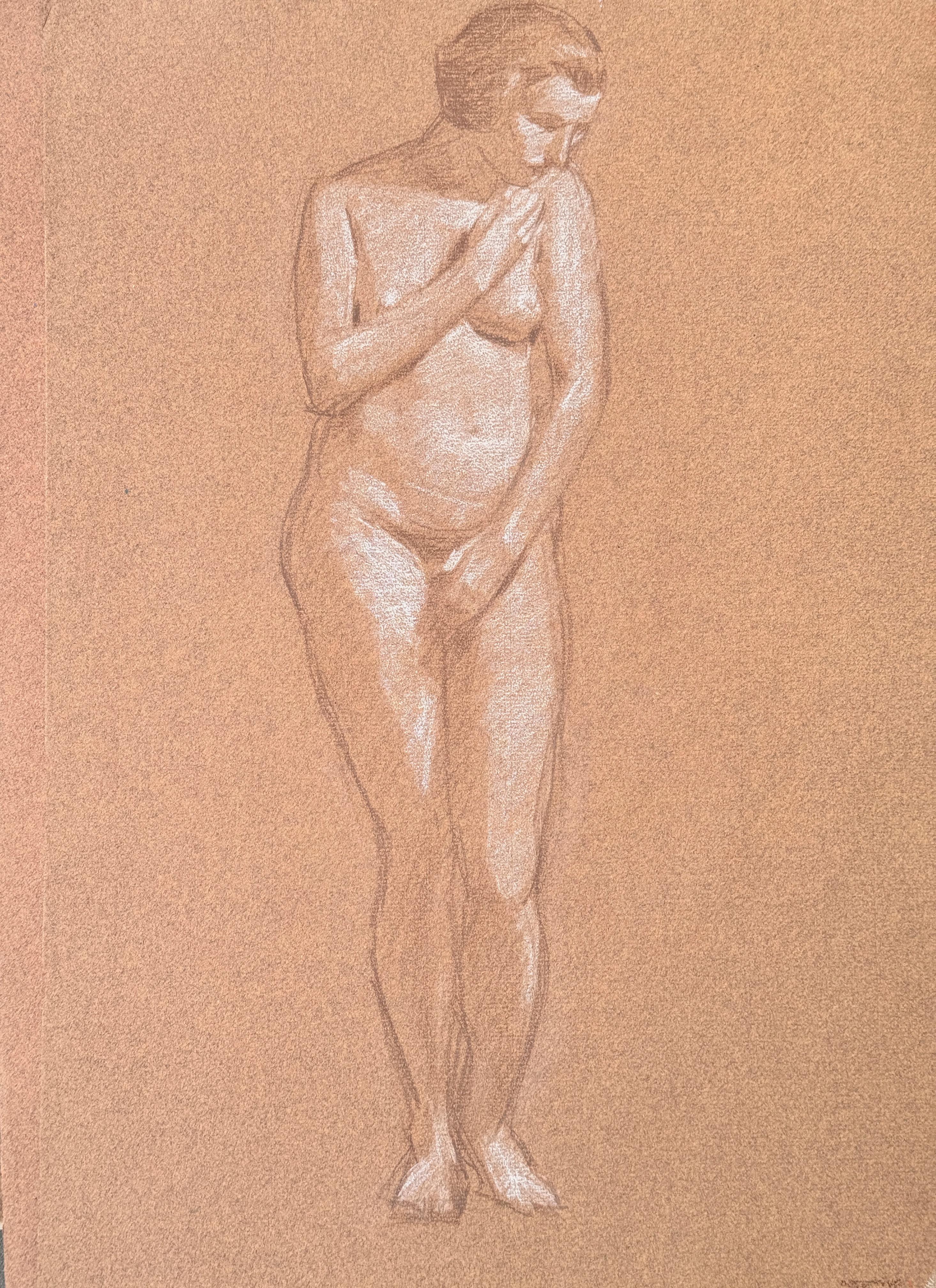 Akt Bleistift Zeichnung Paar Porträts (Braun), Portrait, von George Kenneth Hartwell 