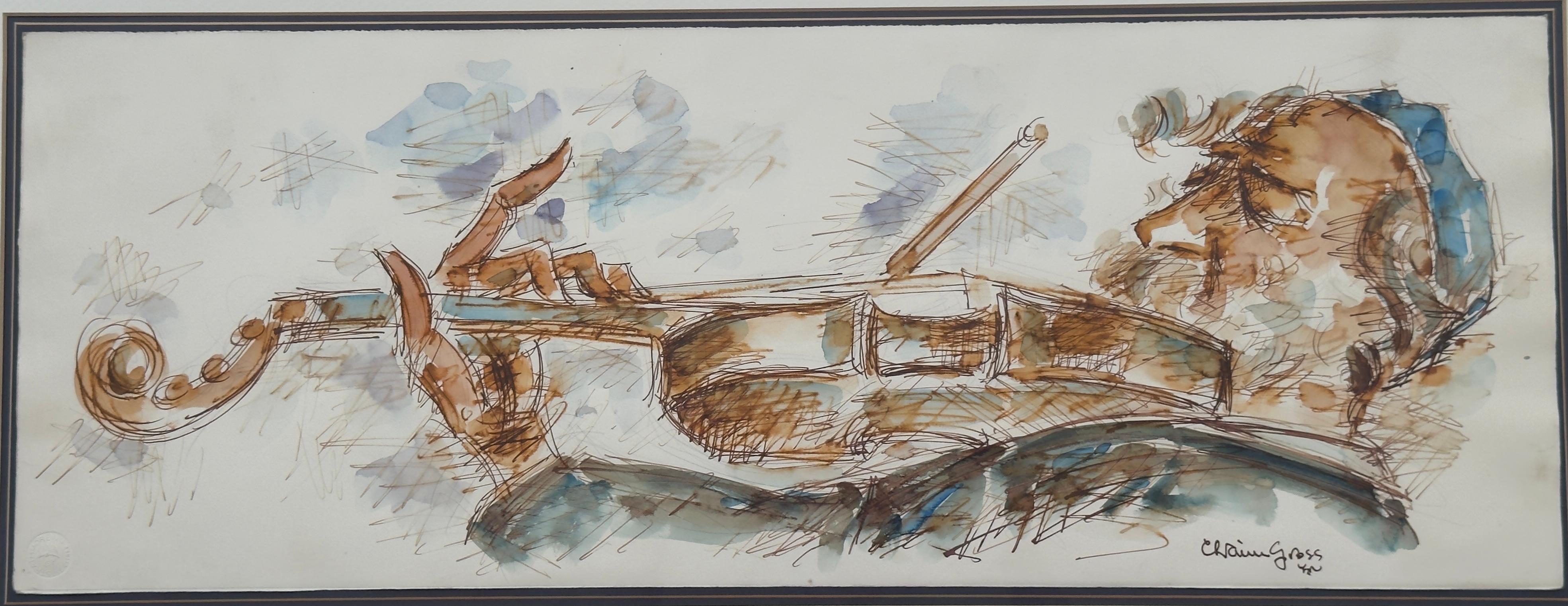 Acquerello del suonatore di violino - Art di Chaim Gross
