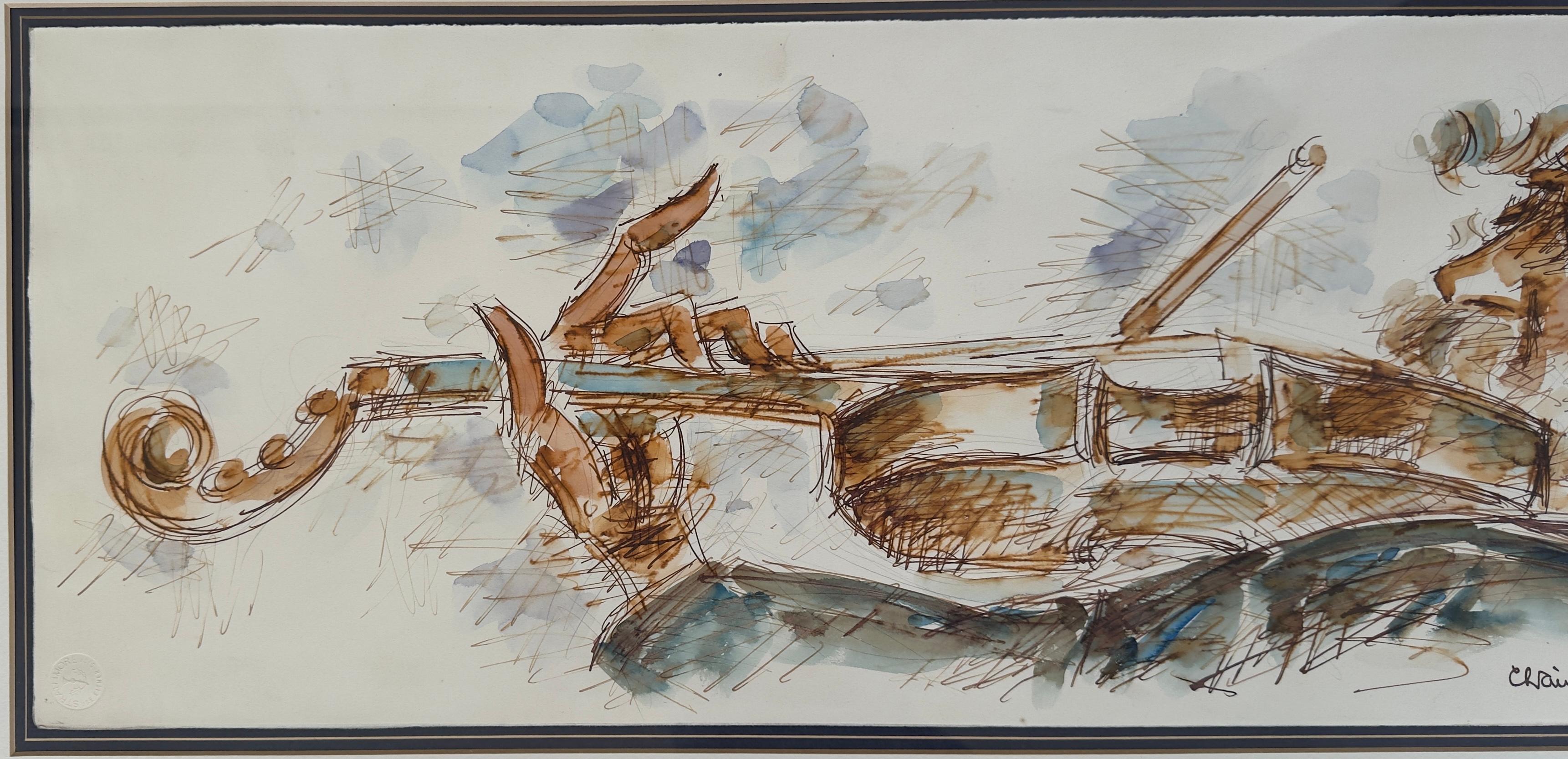 Acquerello del suonatore di violino - Art Espressionista di Chaim Gross