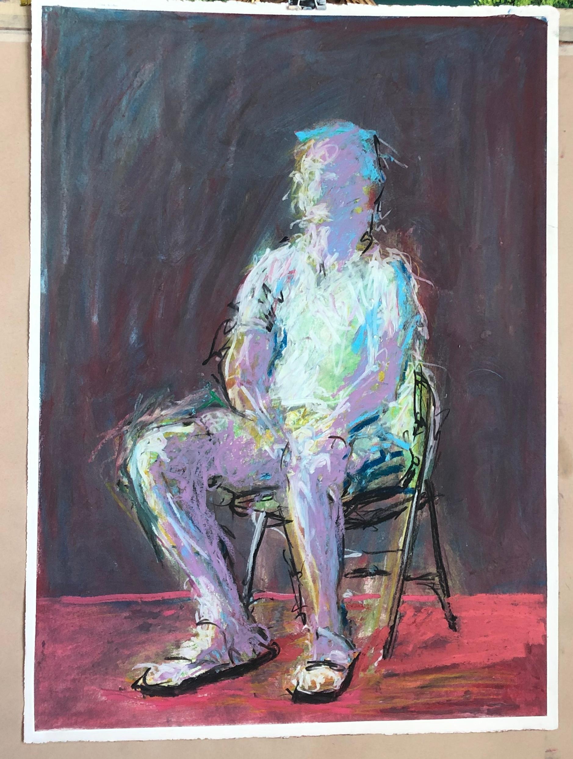 Man In The Chair (Schwarz), Figurative Painting, von Rafael Saldarriaga