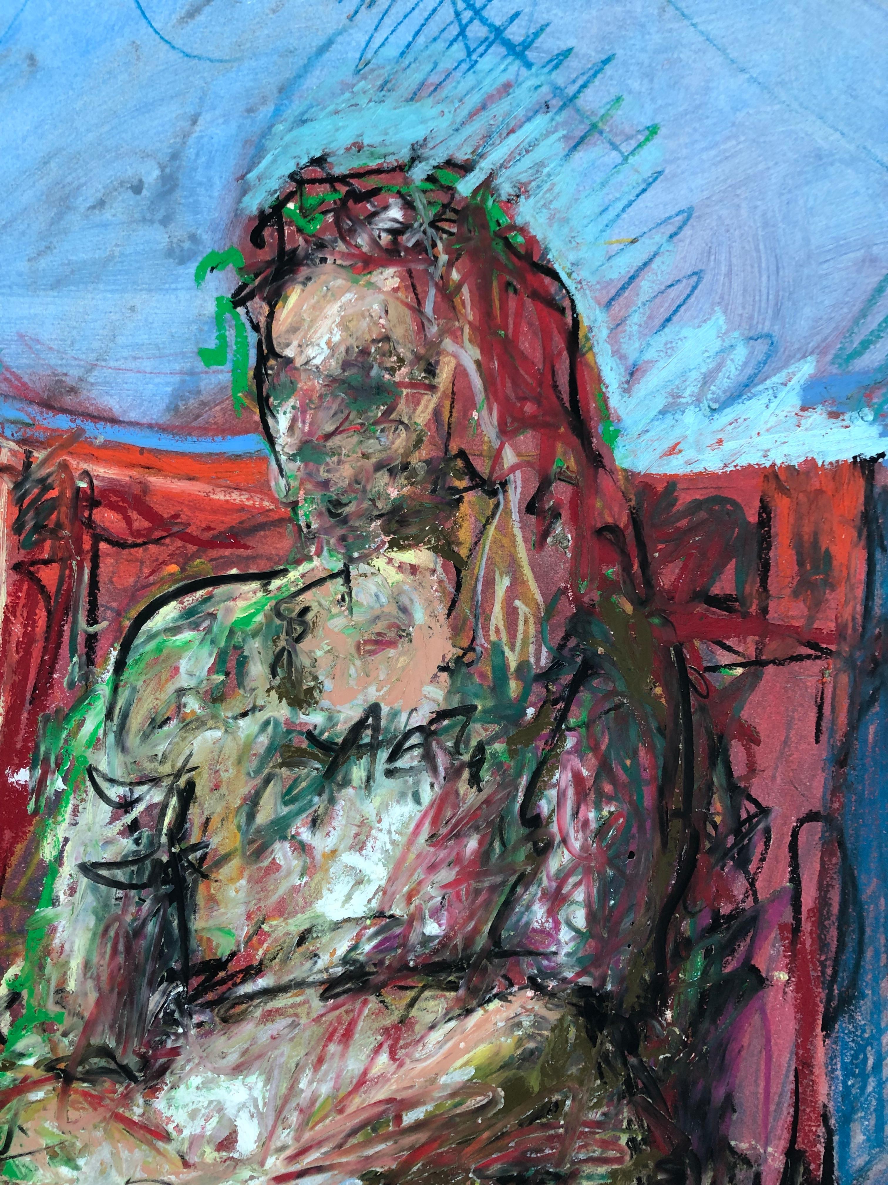 Woman in the Chair - Expressionist Painting by Rafael Saldarriaga