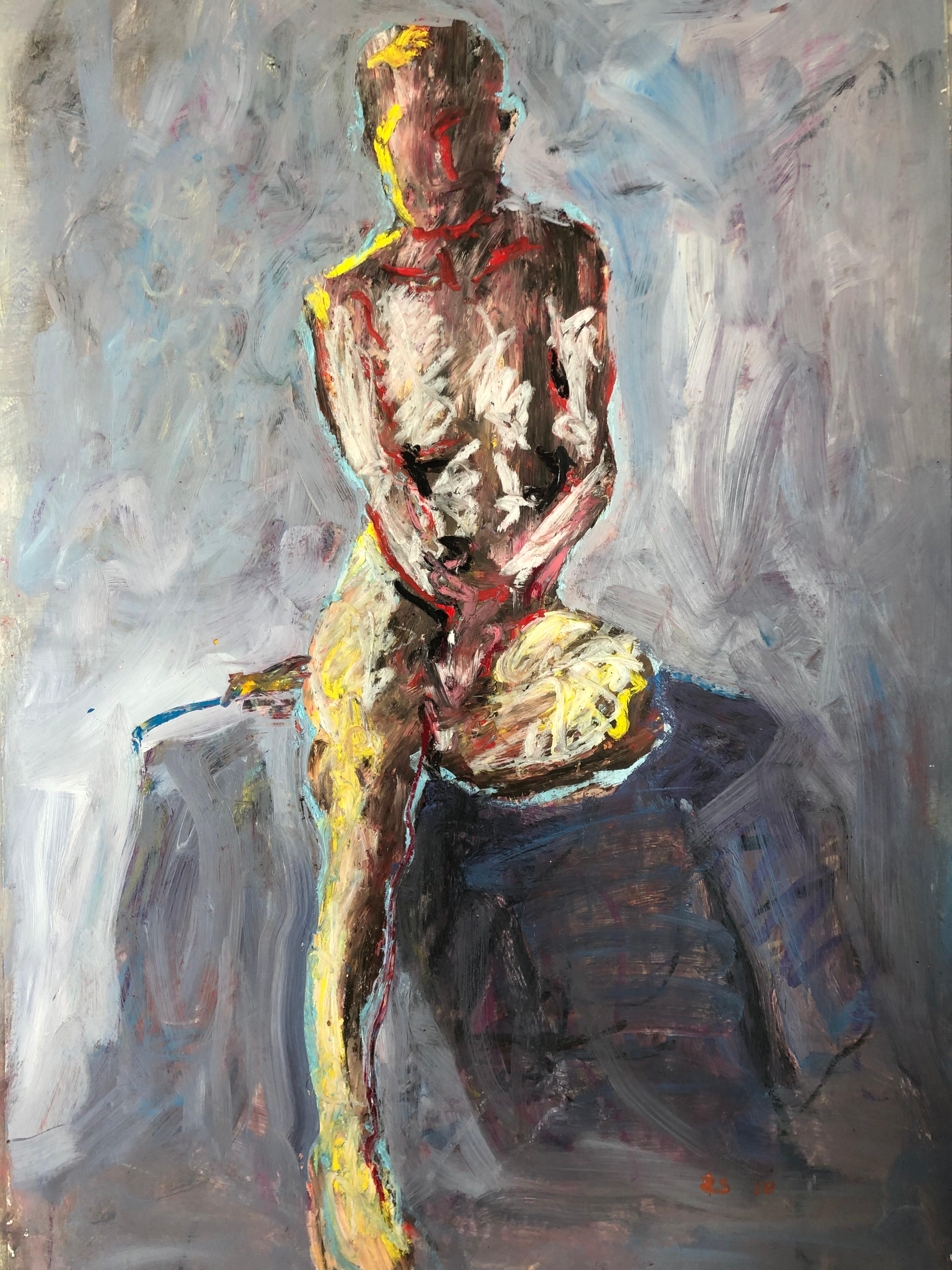 Rafael Saldarriaga Figurative Painting - Sitting Nude Mixed Media on Paper