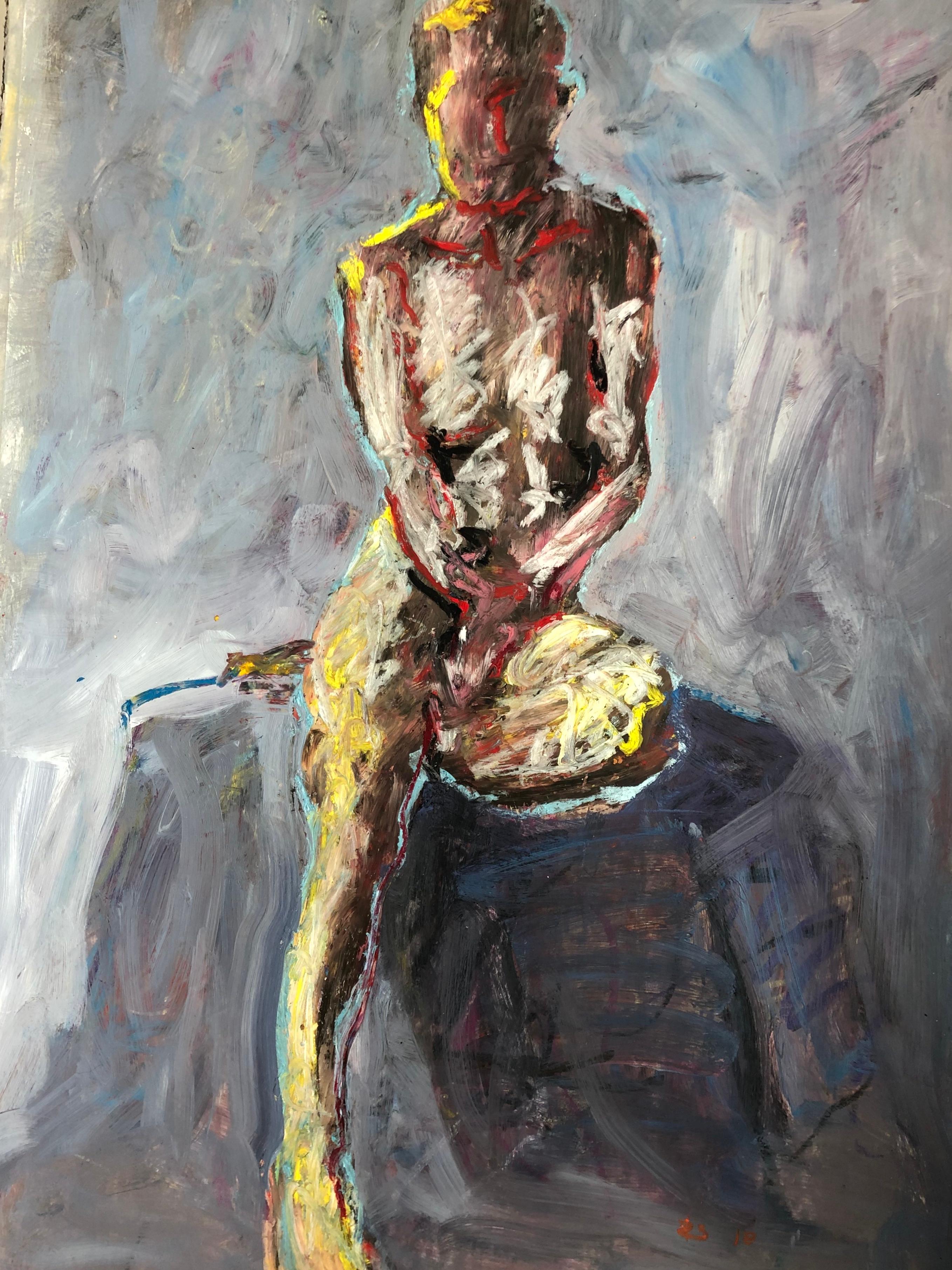 Sitting Nude Mixed Media on Paper - Painting by Rafael Saldarriaga