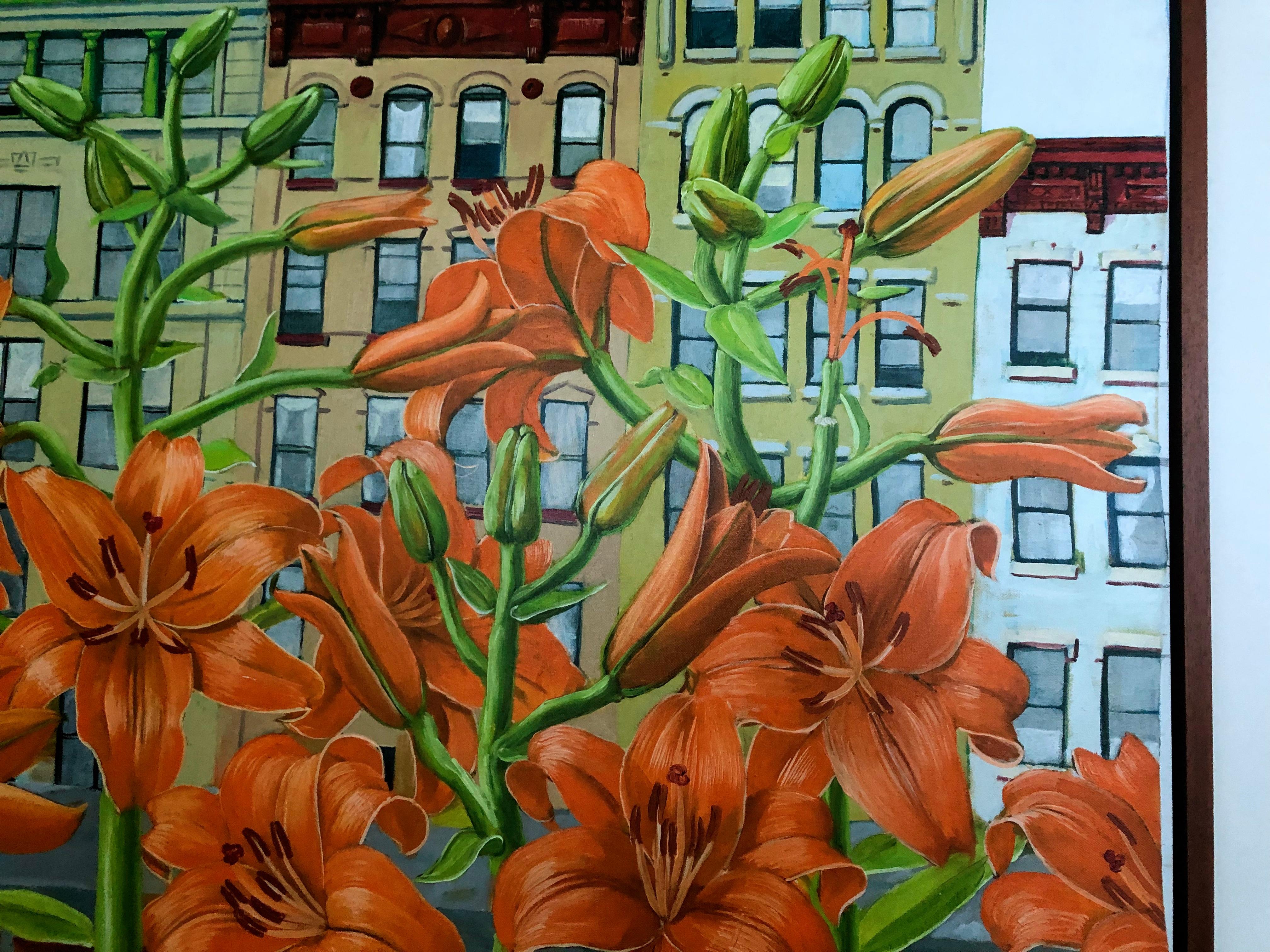  Lilien im East Village, New York  – Painting von Rafael Saldarriaga