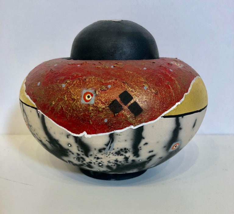 Figurative Raku Robert Carlson - Raku Pottery Bowl with Cover at 1stDibs