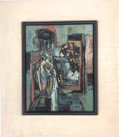 Pensive With Nosegay, Modernes Ölgemälde aus der Mitte des Jahrhunderts