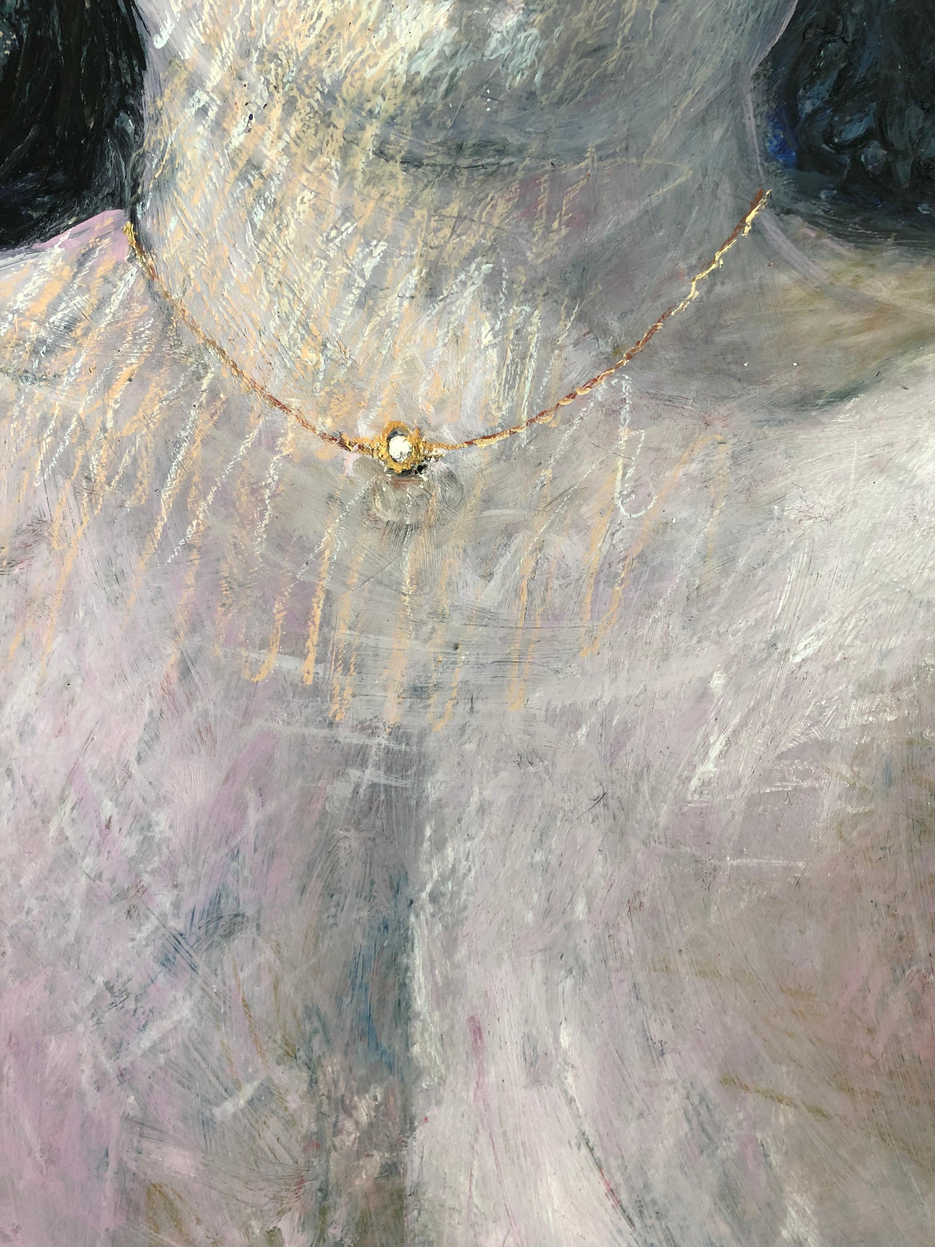 Necklace - Gray Figurative Painting by Rafael Saldarriaga