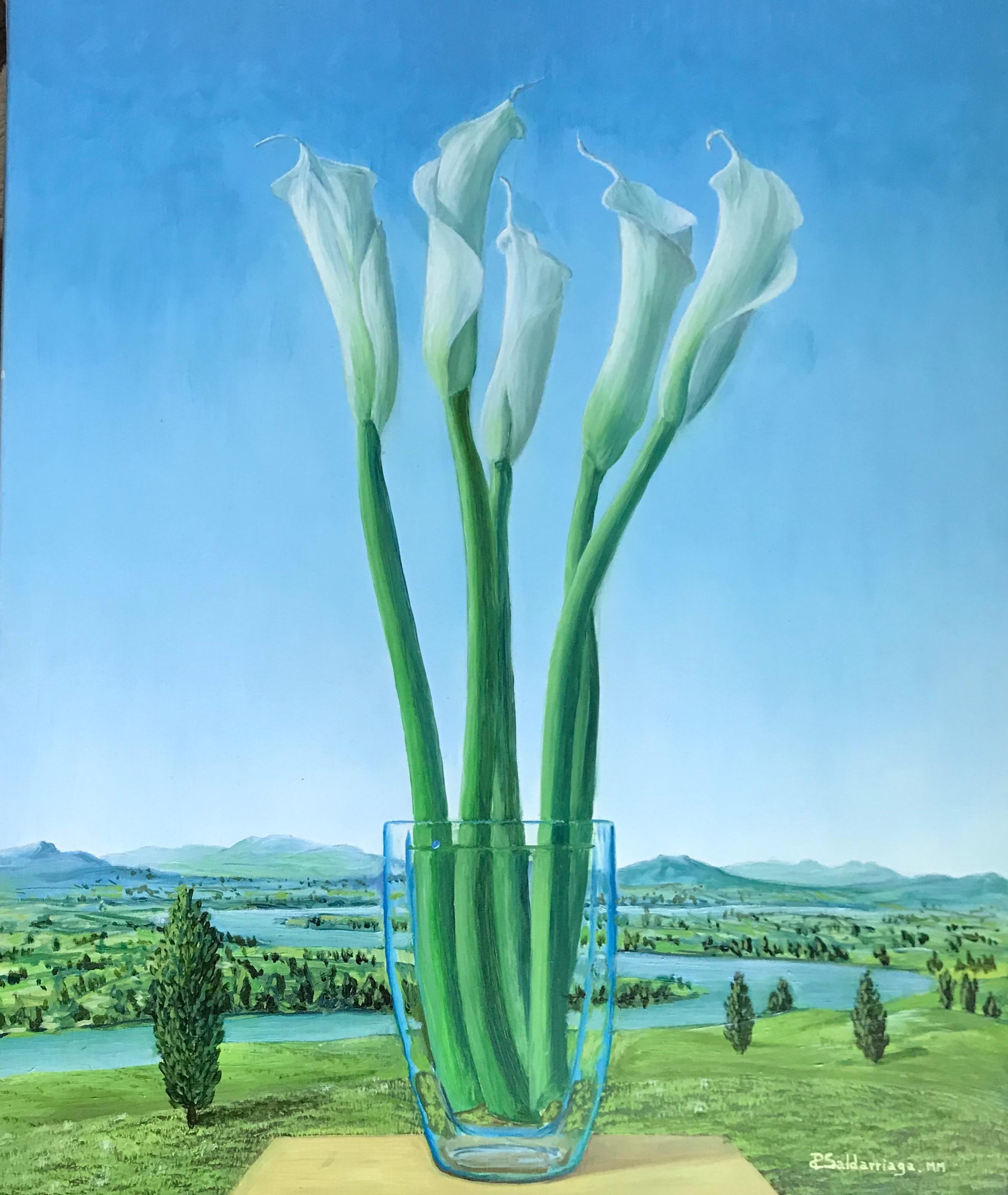 Rafael Saldarriaga Landscape Painting - Calla Lily Cartuchos En Paisaje 