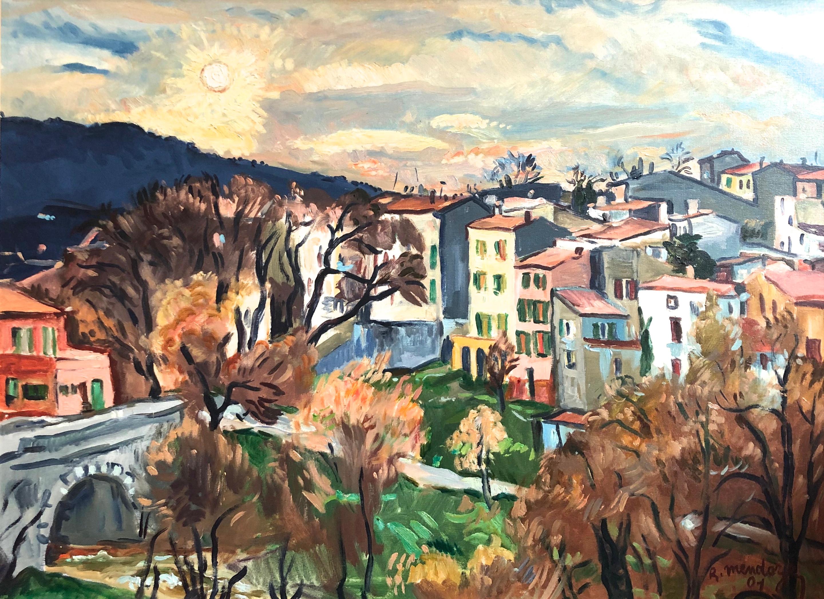 View of Sainte Anastasie France - Painting by Robert Mendoze