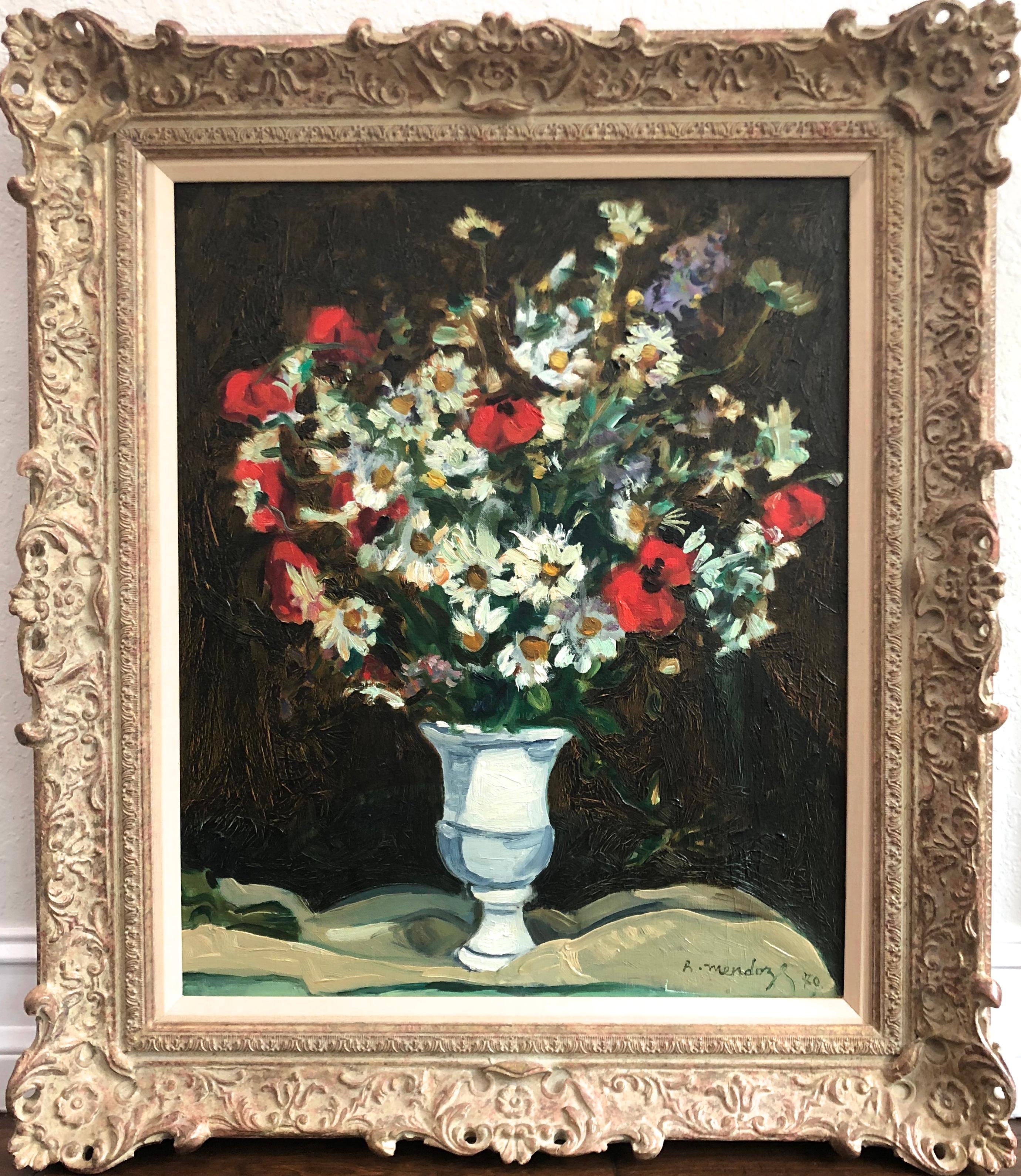  Blumenstrauß Stilleben Malerei (Schwarz), Still-Life Painting, von Robert Mendoze