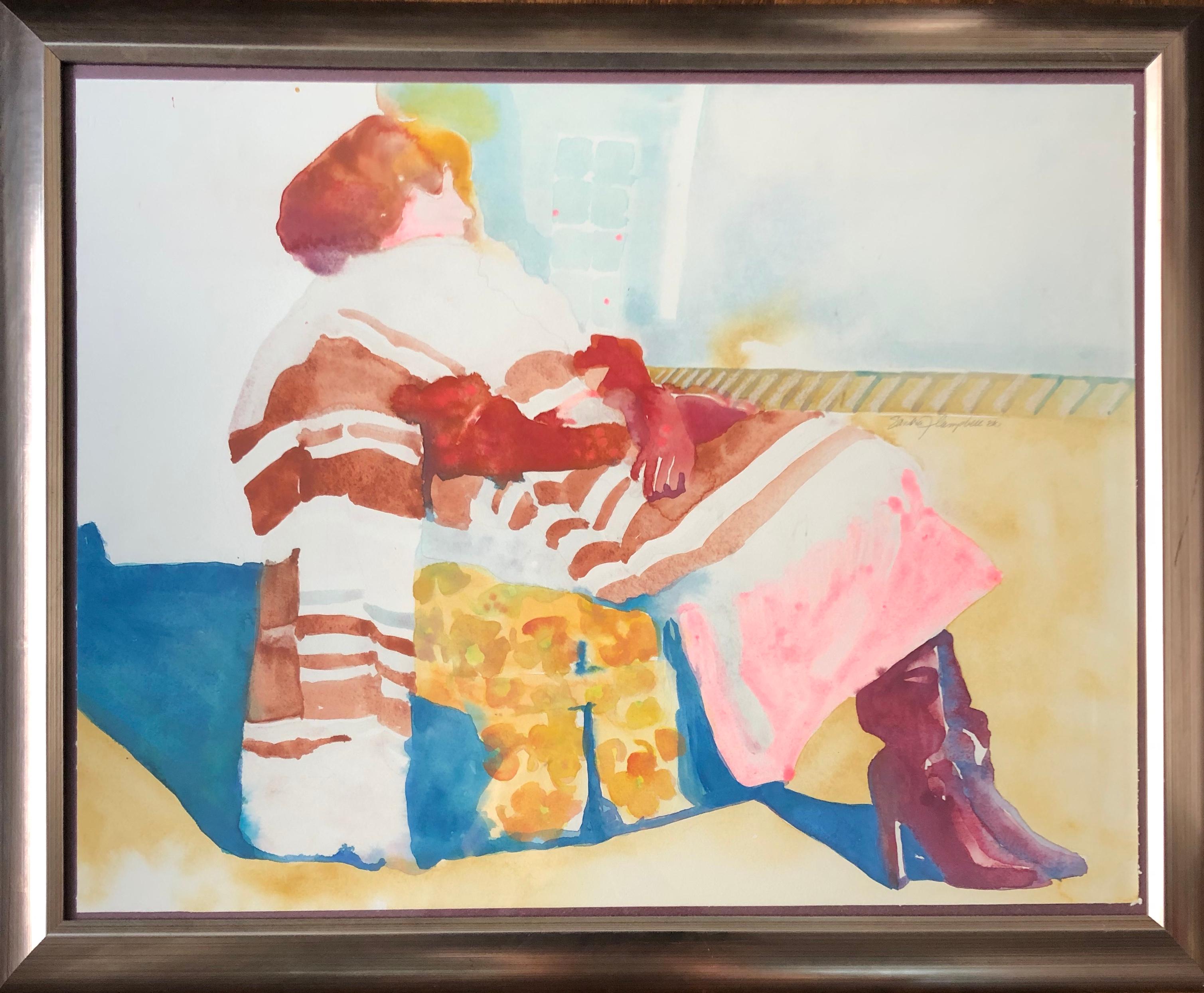 Sandra Jones Campbell Figurative Art - Woman In The Chair Work on Paper