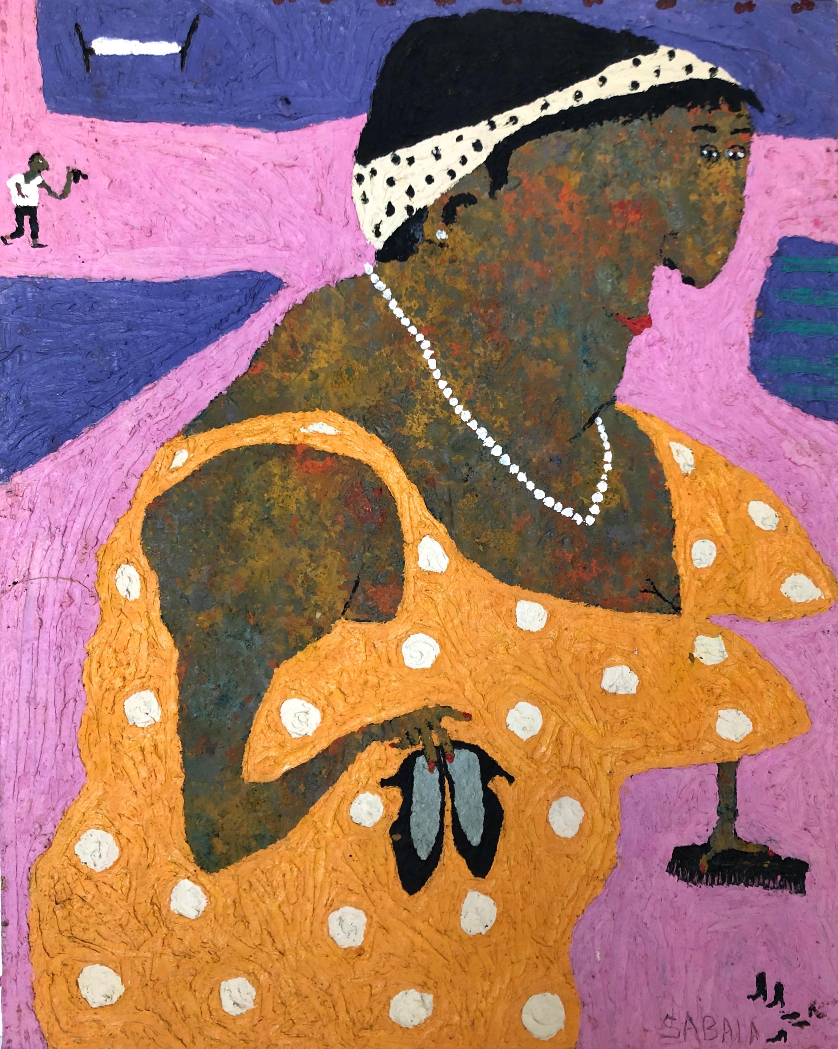 Mujer Y Zapatos Negros - Painting de Elisabeth Sabala