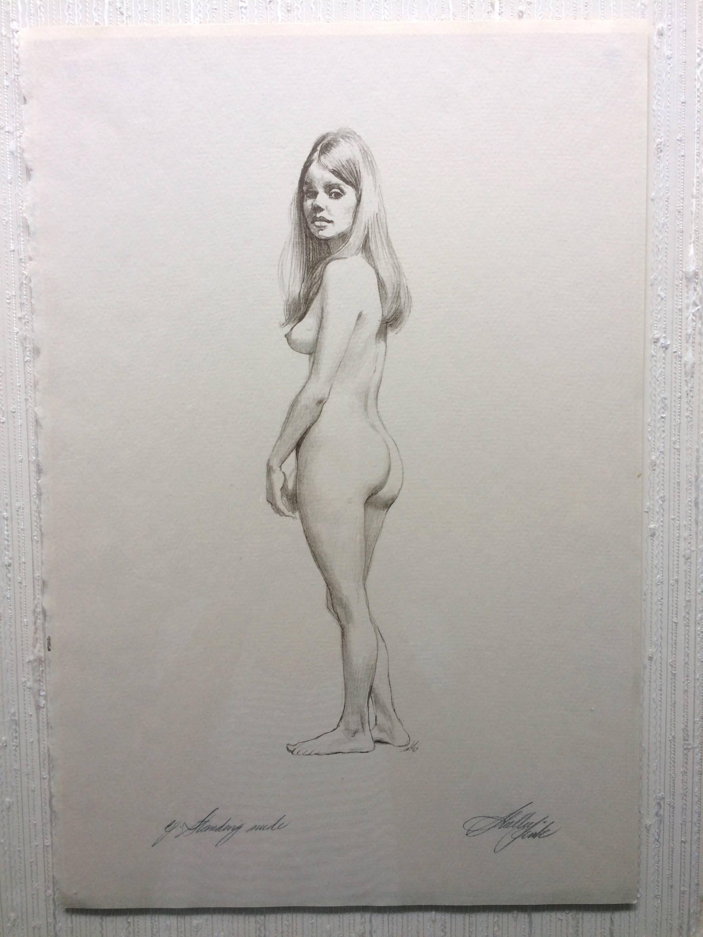  Standing Nude Pencil Drawing  - Art by Sheldon Shelly Fink